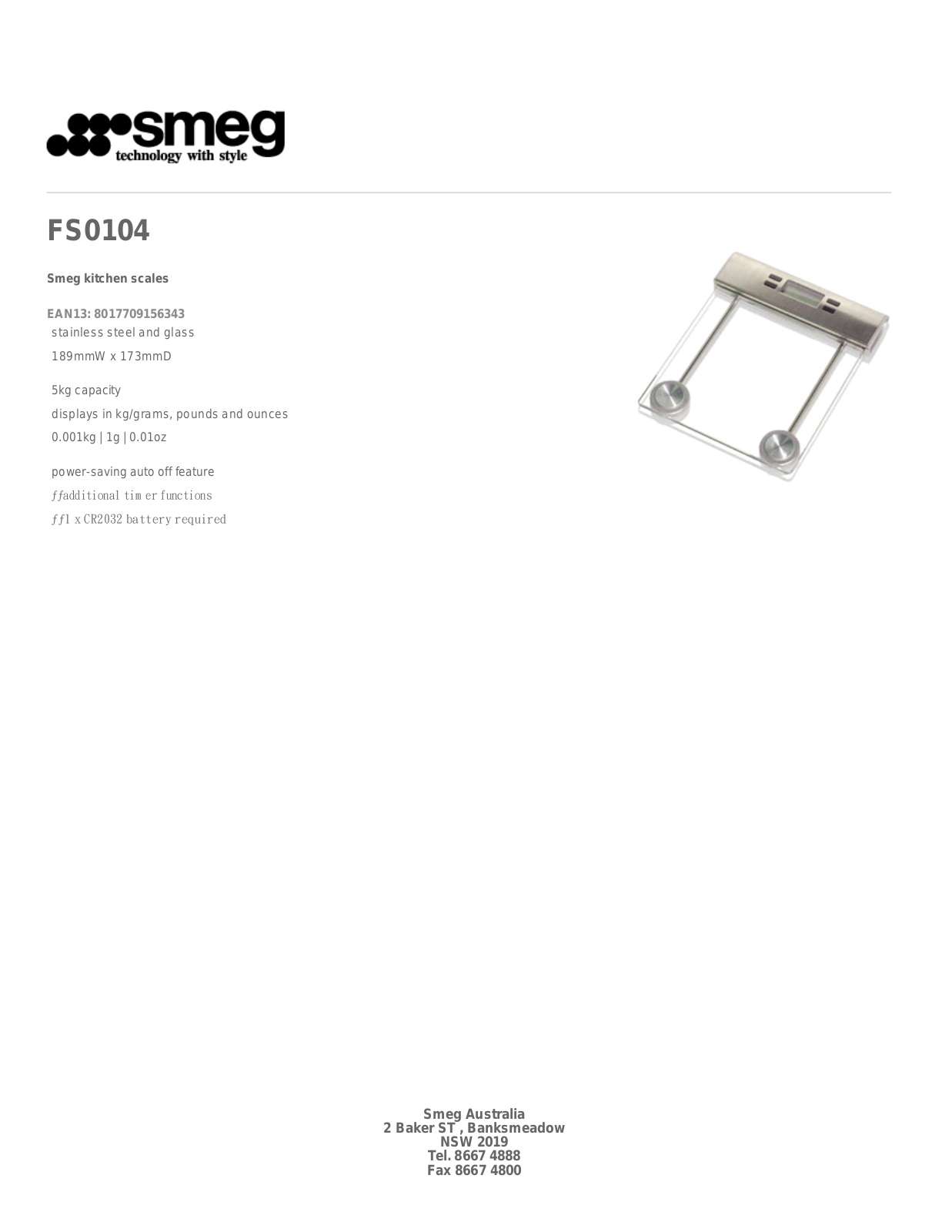 Smeg FS0104 Product Manual