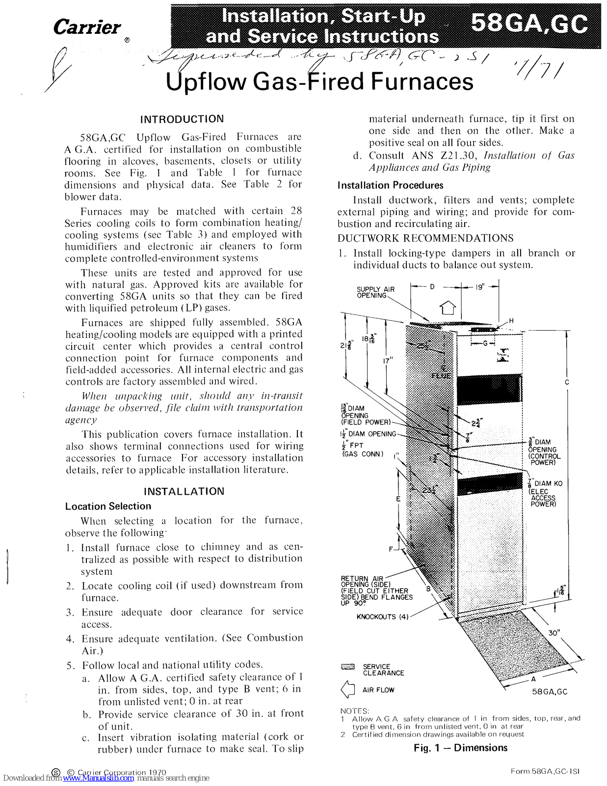 Carrier 58GA, 58GC Installation, Start-up And Service Instructions Manual - ManualMachine.com
