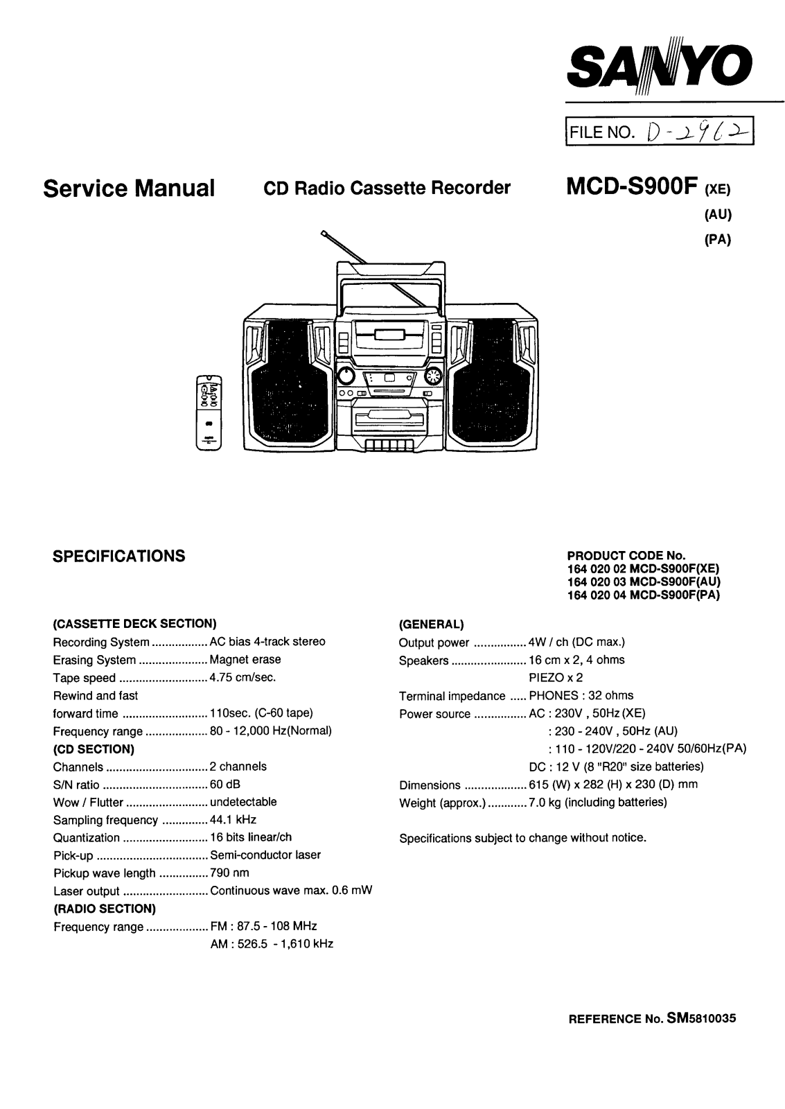 sanyo MCD 900F Service Manual