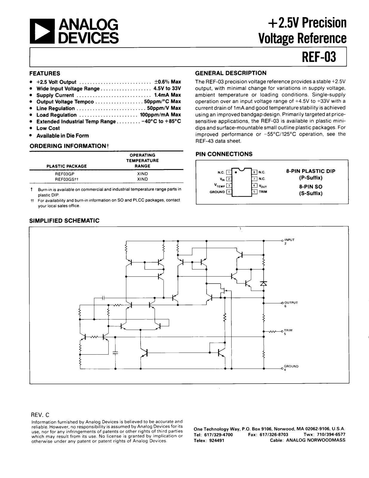 Analog Devices REF03 Datasheet