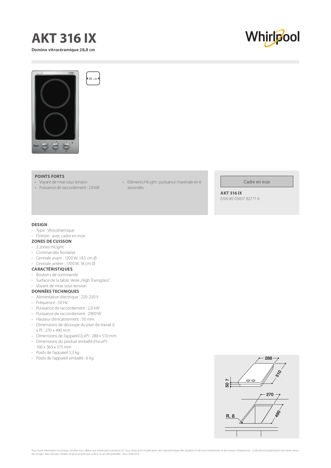 Whirlpool AKT 316 IX Product information