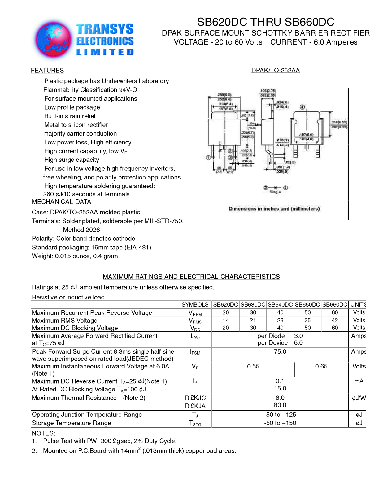 TEL SB660DC, SB620DC, SB630DC, SB640DC, SB650DC Datasheet