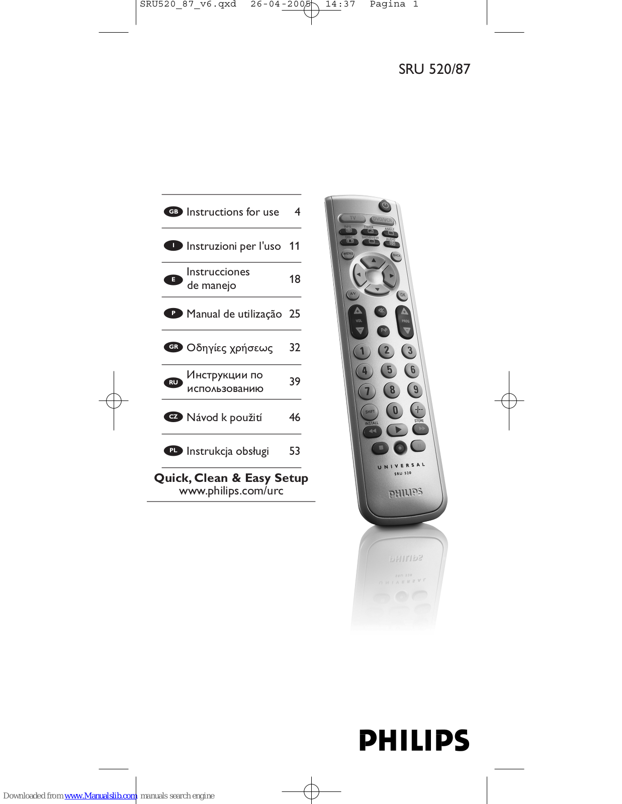 Philips SRU 520/87, SRU 520 Instructions For Use Manual