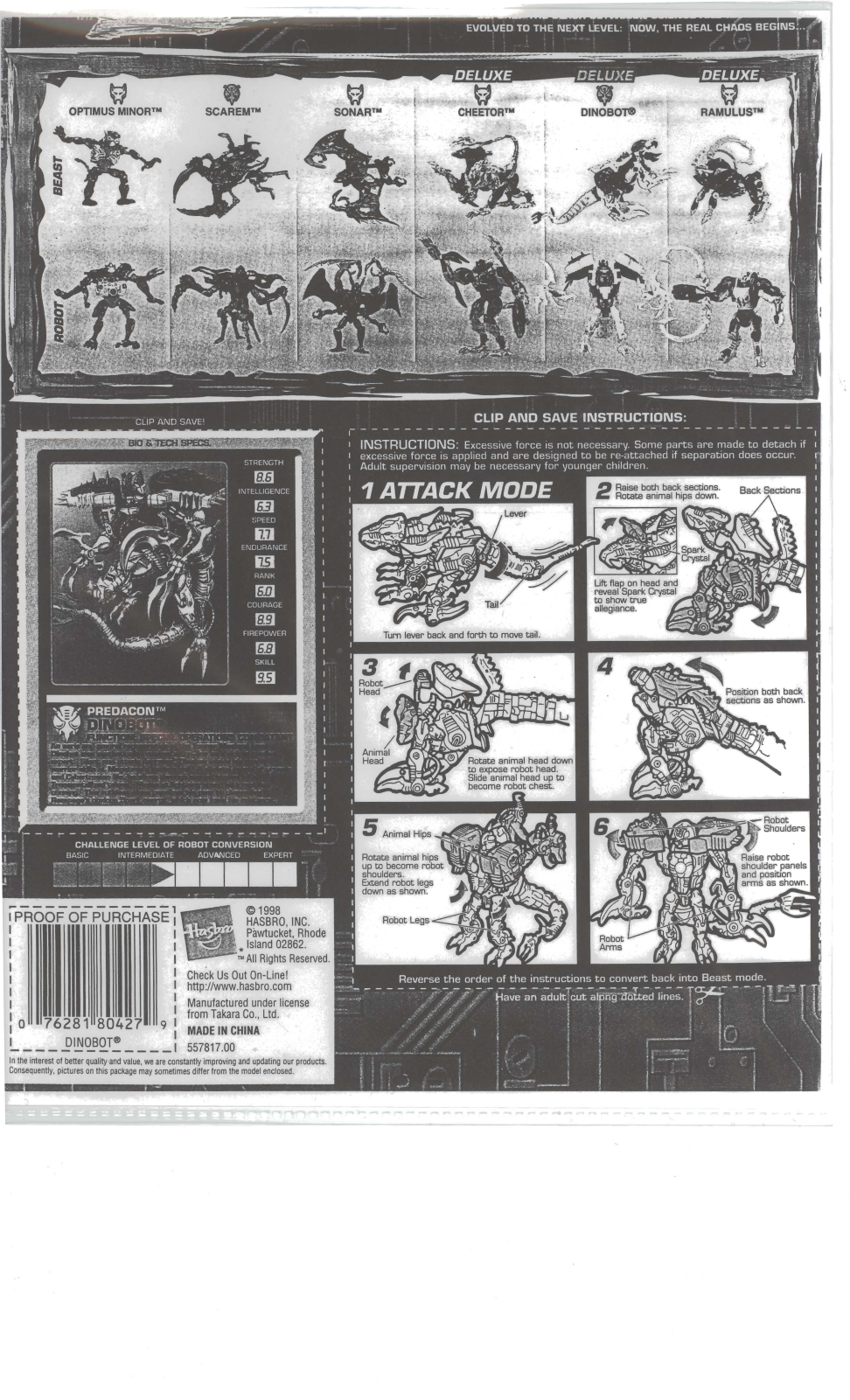 HASBRO Transformers Predacon Dinobot User Manual