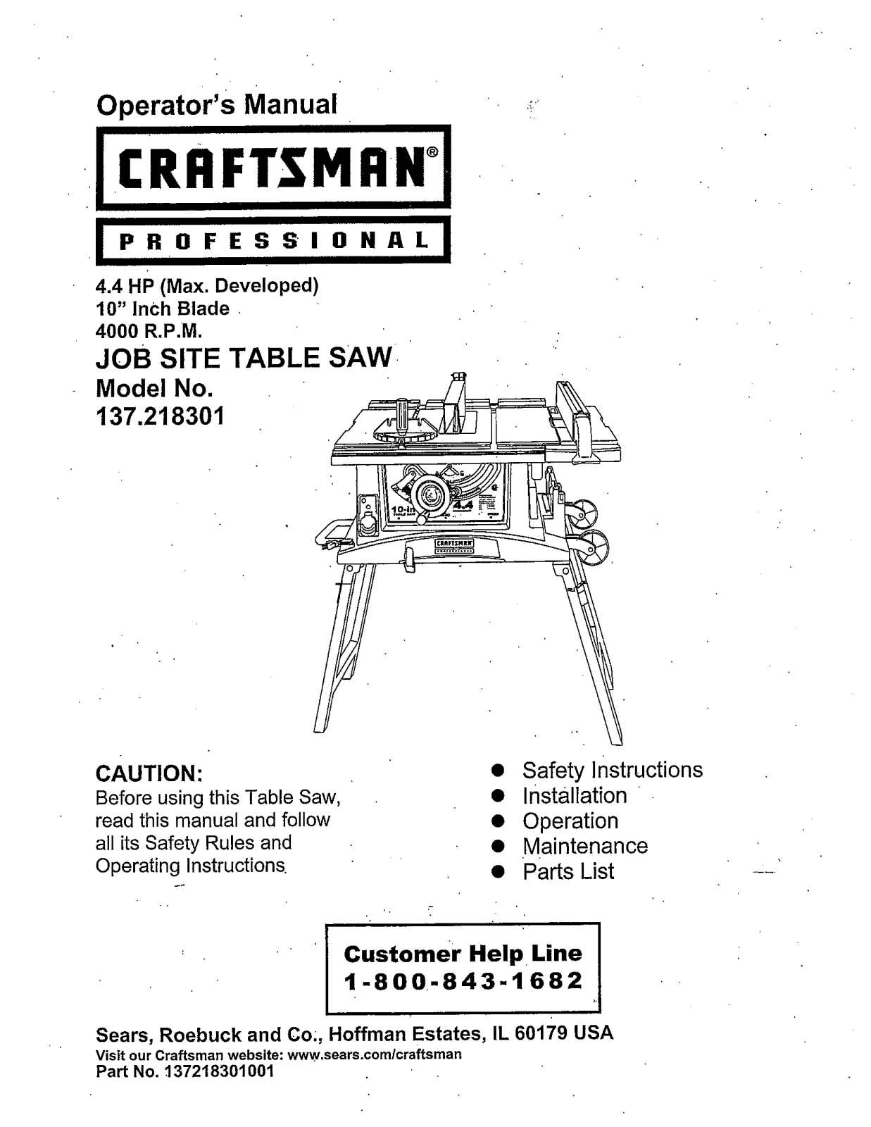 Craftsman 137218301 Owner’s Manual