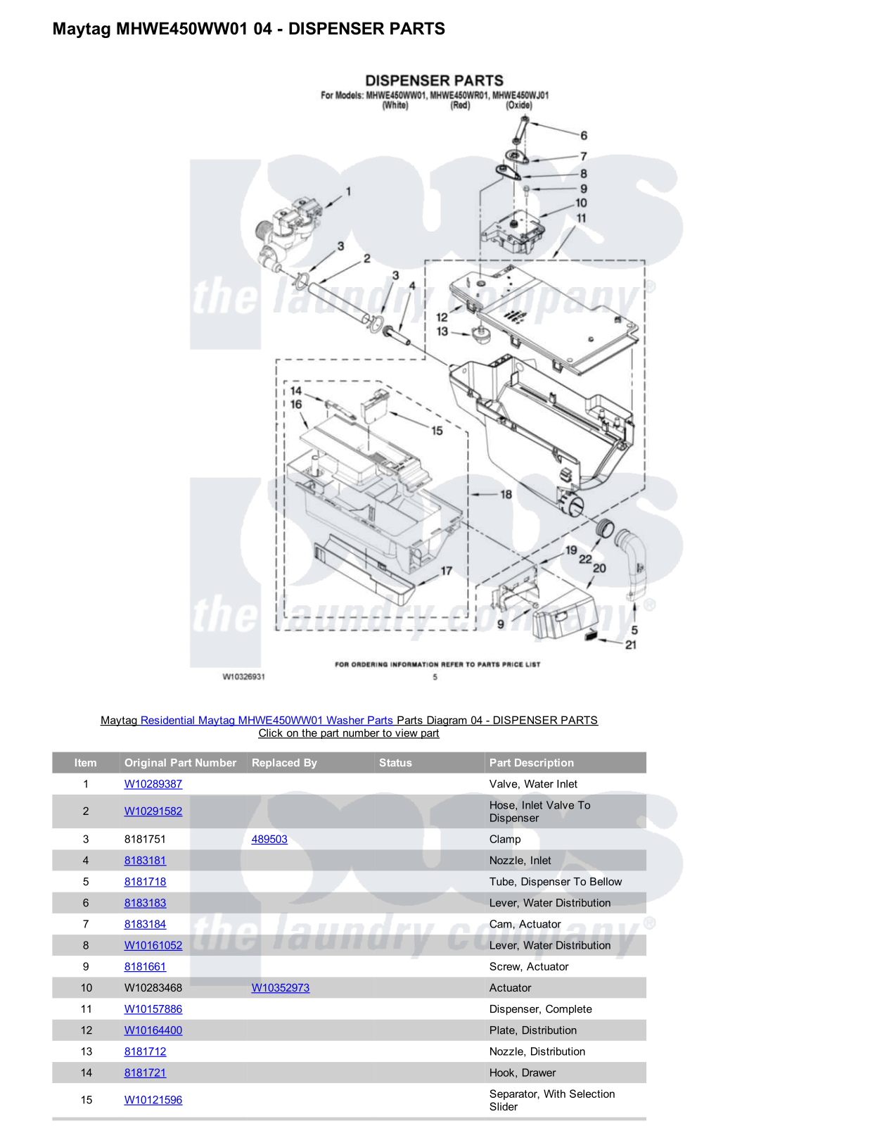 Maytag MHWE450WW01 Parts Diagram