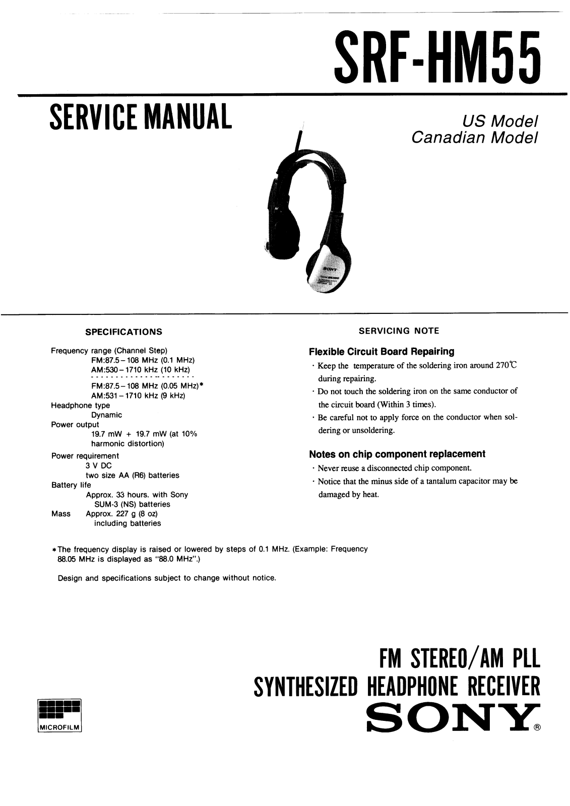 Sony SRFHM-55 Service manual