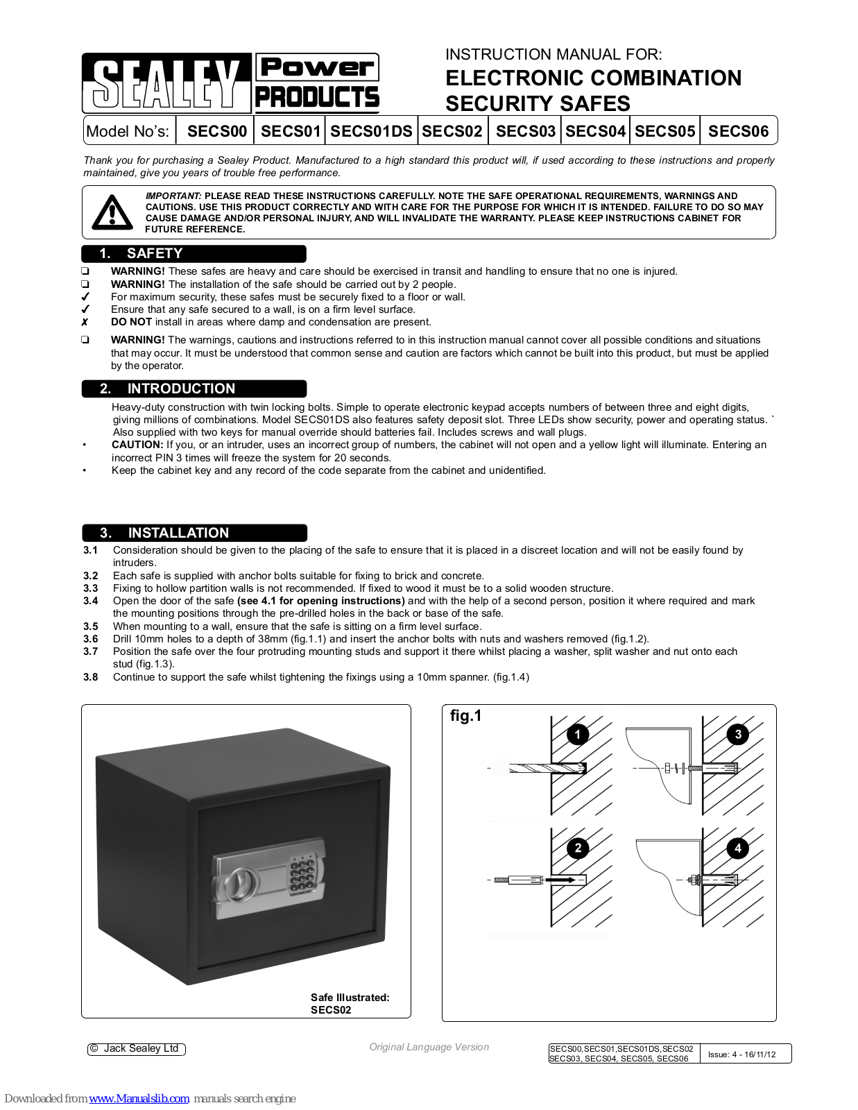 Sealey SECS00,SECS01,SECS01DS,SECS02,SECS03,SECS04,SECS05,SECS06 Instruction Manual