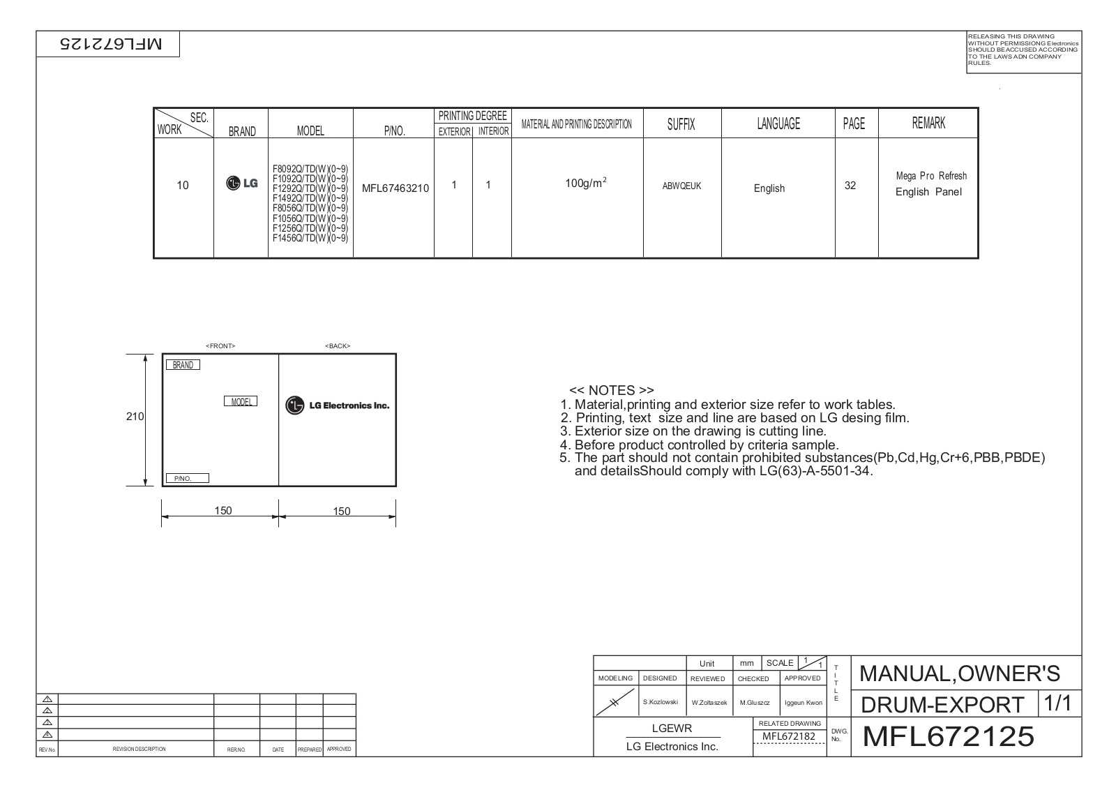 LG F1456QD Owner's Manual