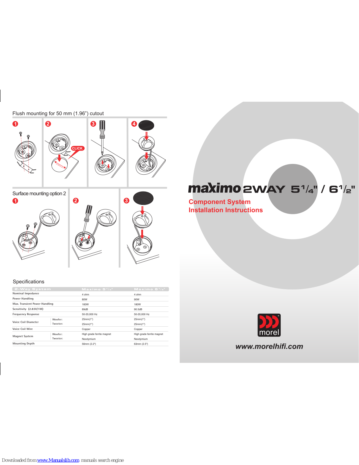 Morel Maximo 2-way 5, Maximo 2WAY 6, MAXIMO 2-WAY 6 1/2'', MAXIMO 2-WAY 5 1/4'' Installation Manual