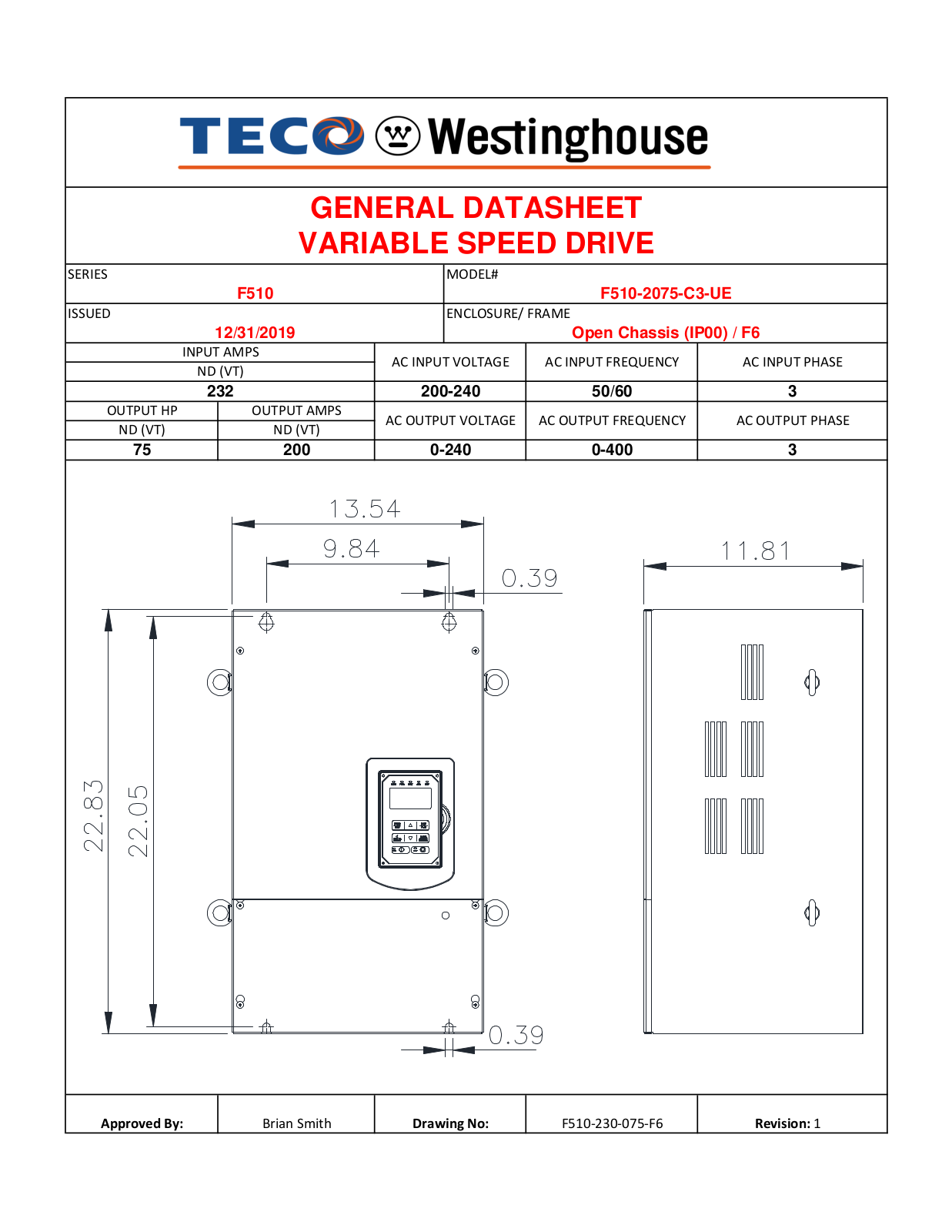 Teco F510-2075-C3-UE Data Sheet