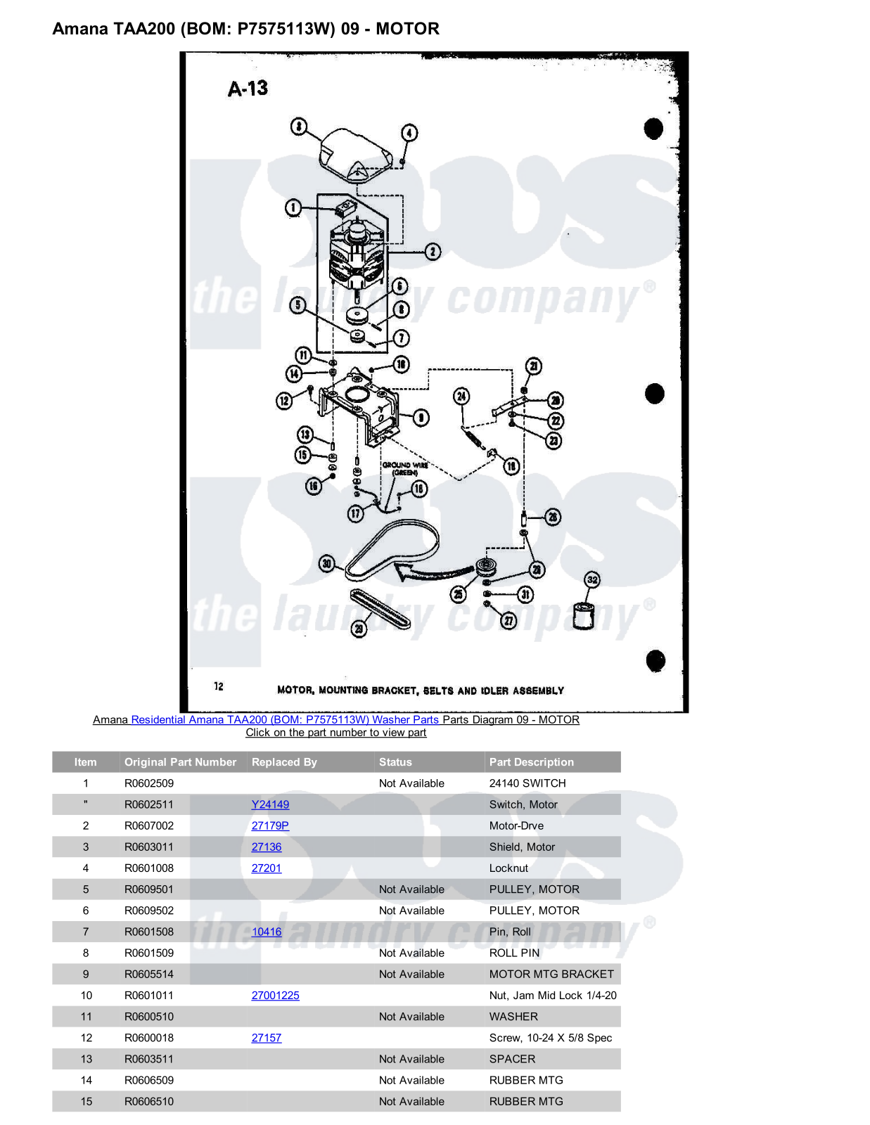 Amana TAA200 Parts Diagram