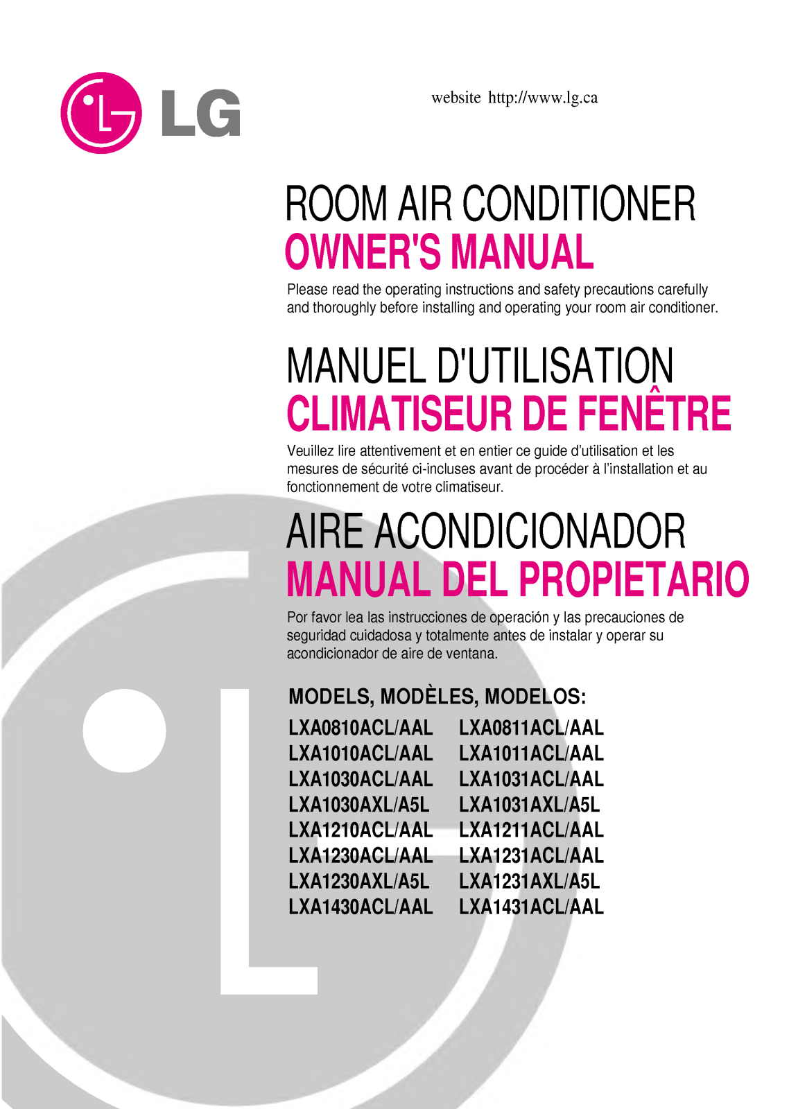 LG LXA1211AAL User Manual