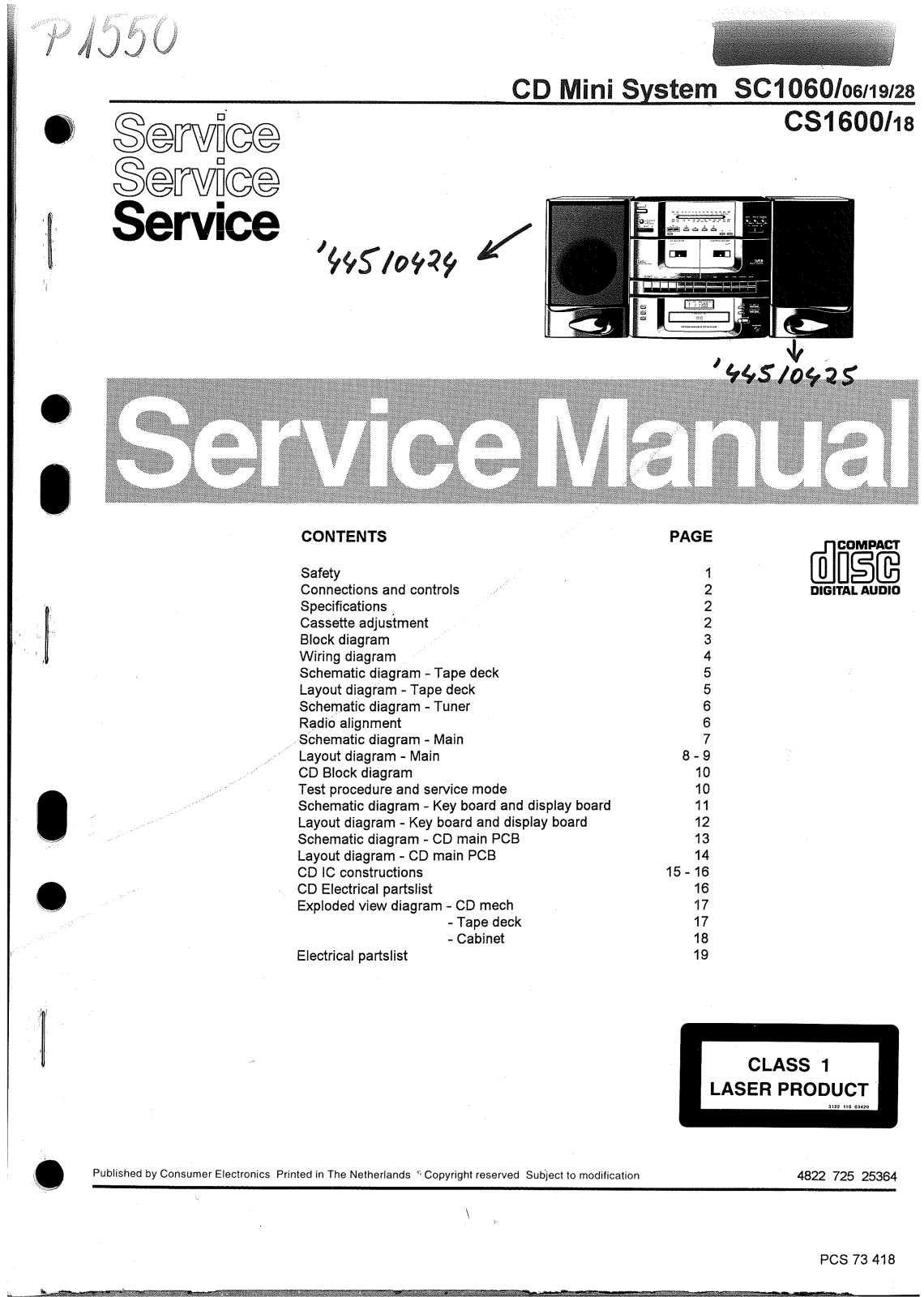 Philips SC-1060, CS-1600 Service Manual