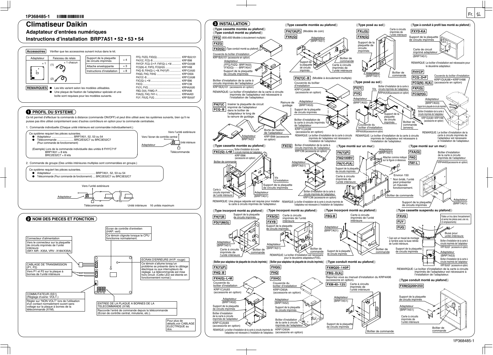 Daikin BRP7A51, BRP7A52, BRP7A53, BRP7A54 Installation manuals