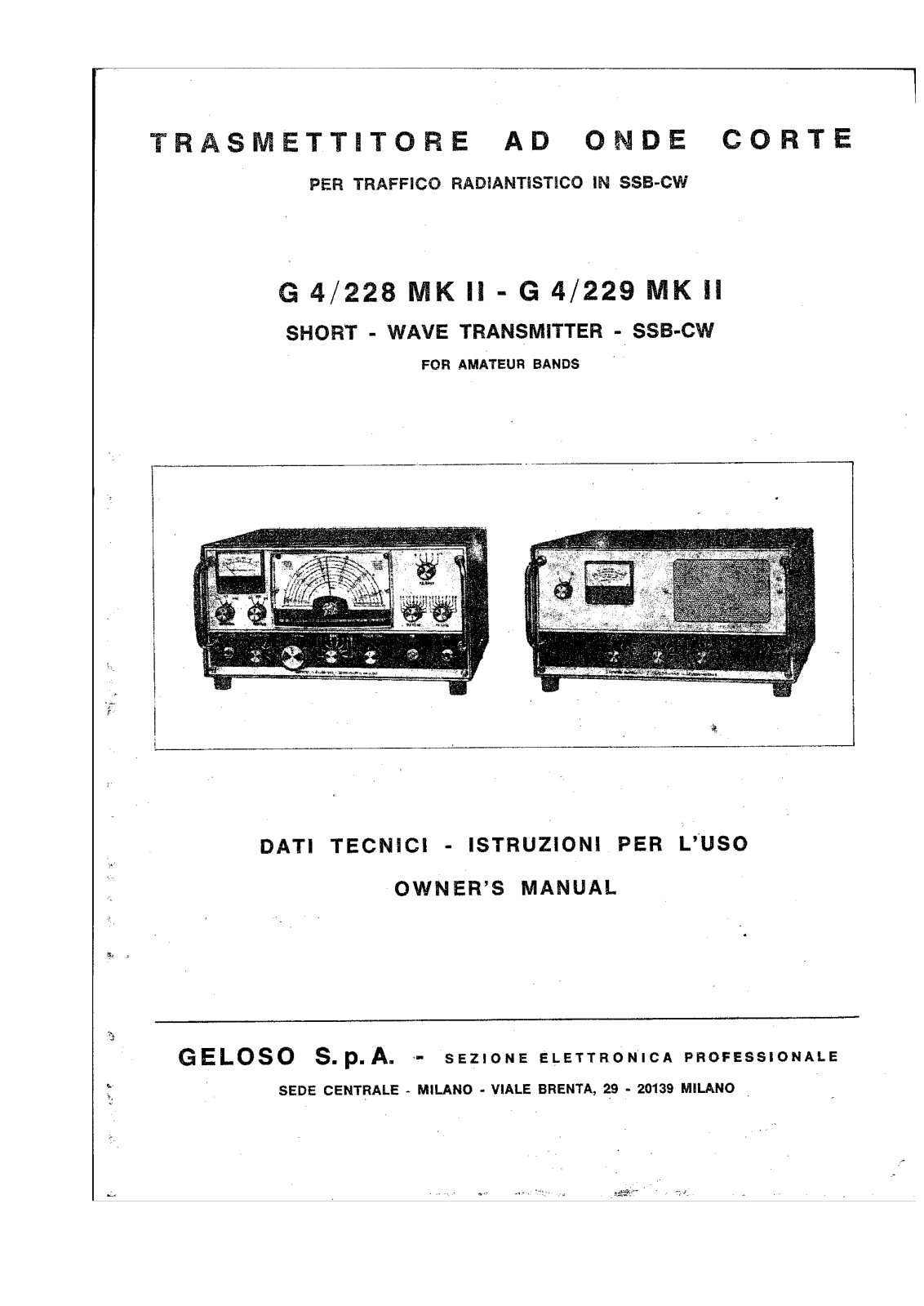 Geloso G 4-228 MK II, G 4-229 MK II Service manual