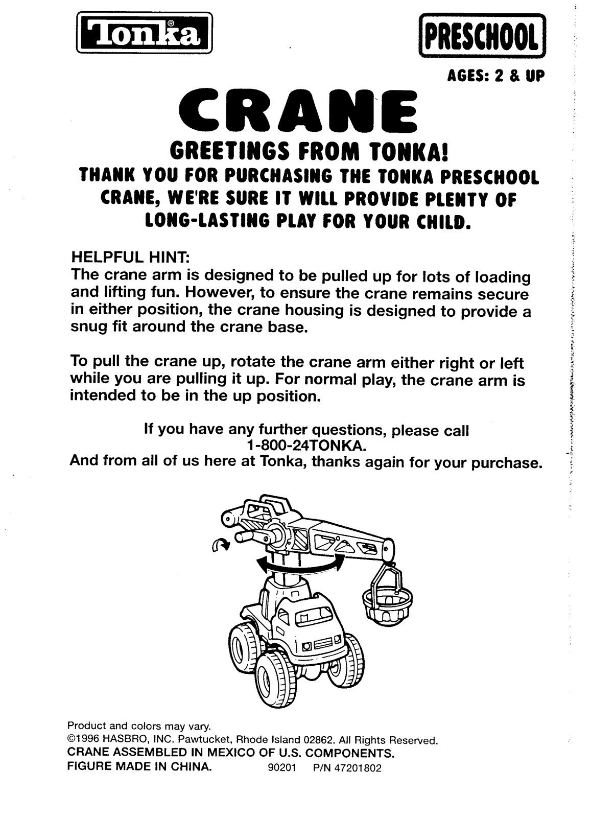 HASBRO Tonka Crane User Manual