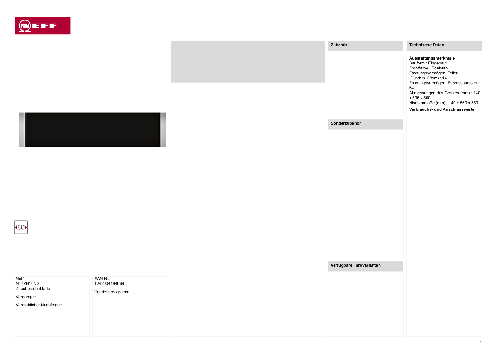 NEFF N17ZH10N0 Technical data