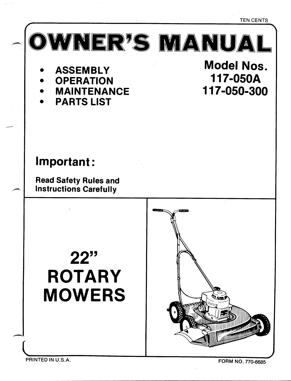 MTD 117-050A, 117-050-300 User Manual