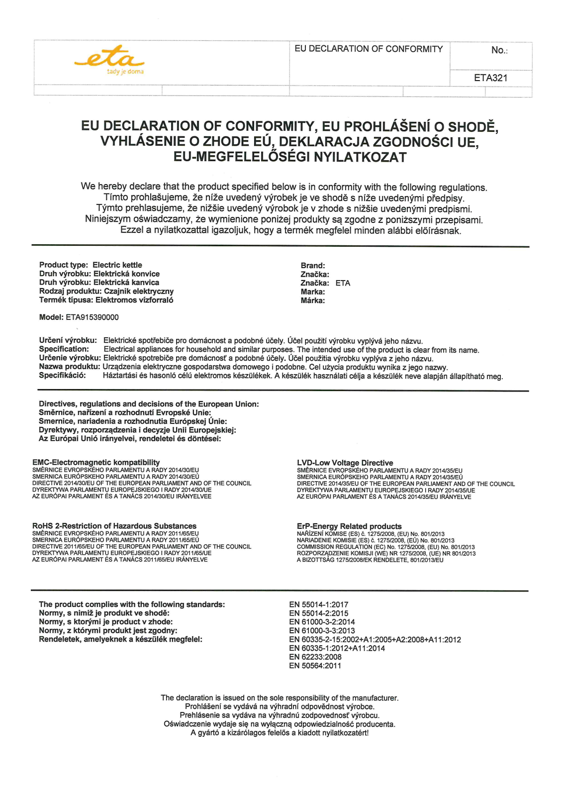 ETA Crystela Premium 9153 90000 User Manual