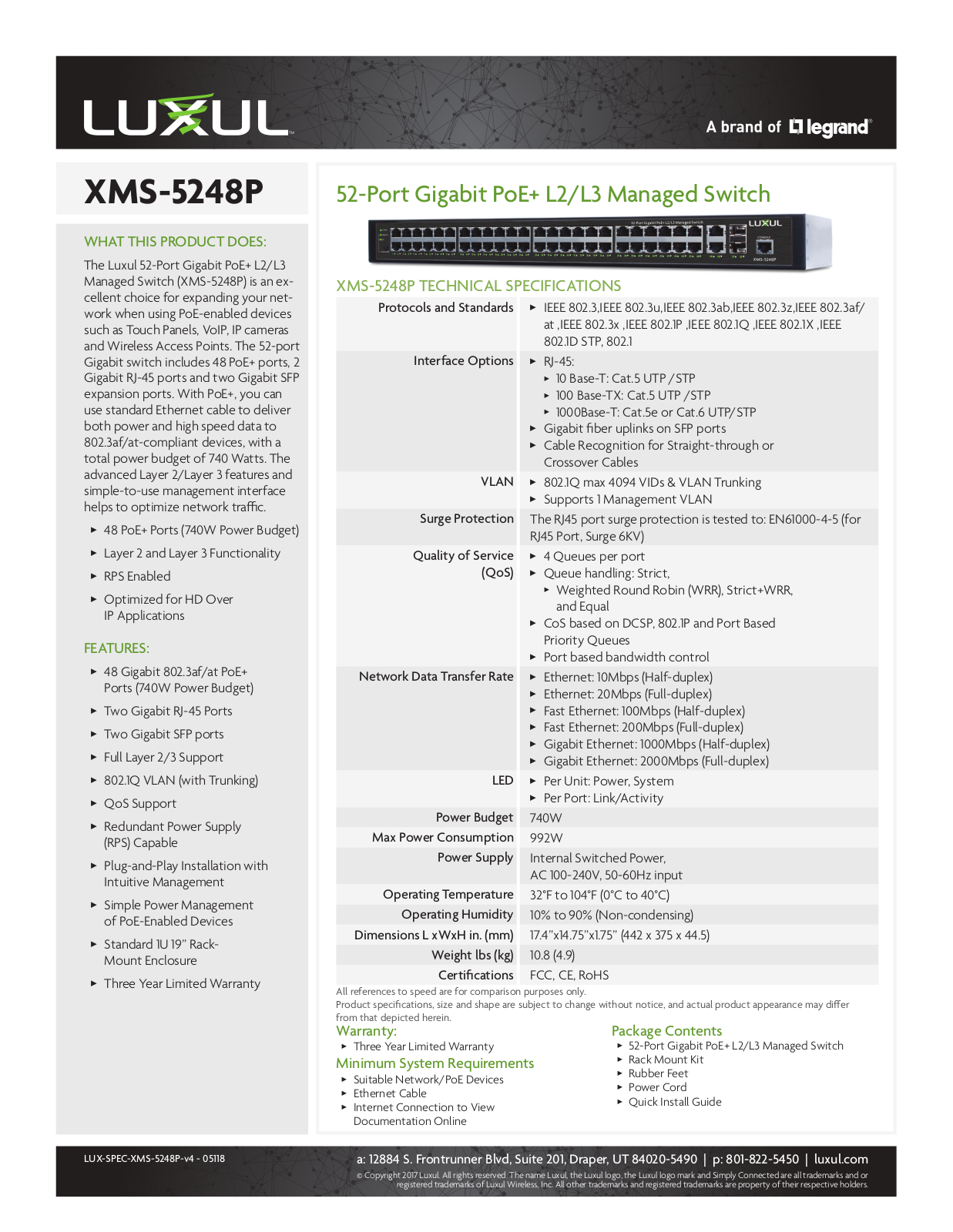 Luxul XMS-5248P Data Sheet - ManualMachine.com