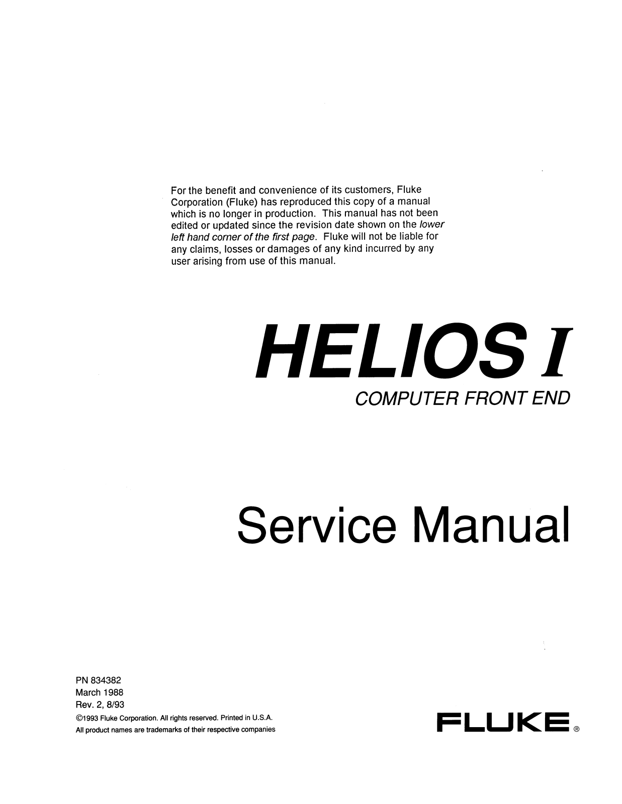 Fluke Helios I Service Manual