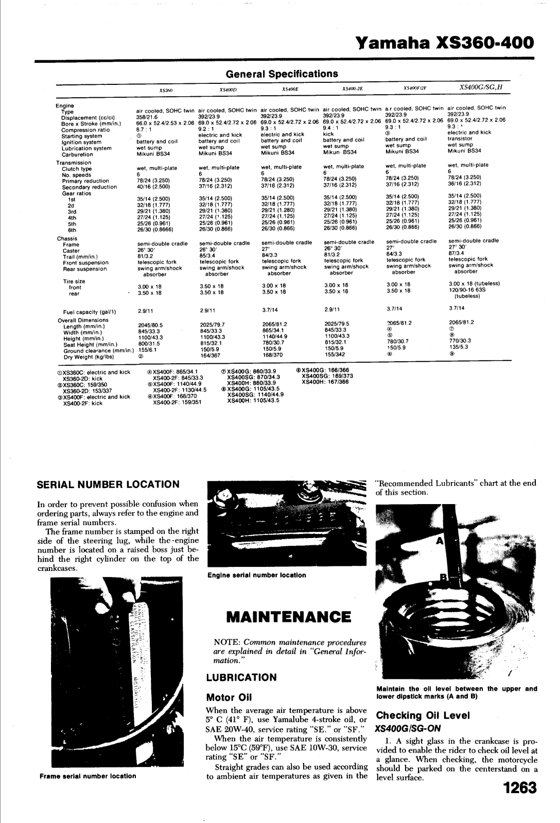 Yamaha XS360 1976-1982 User Manual