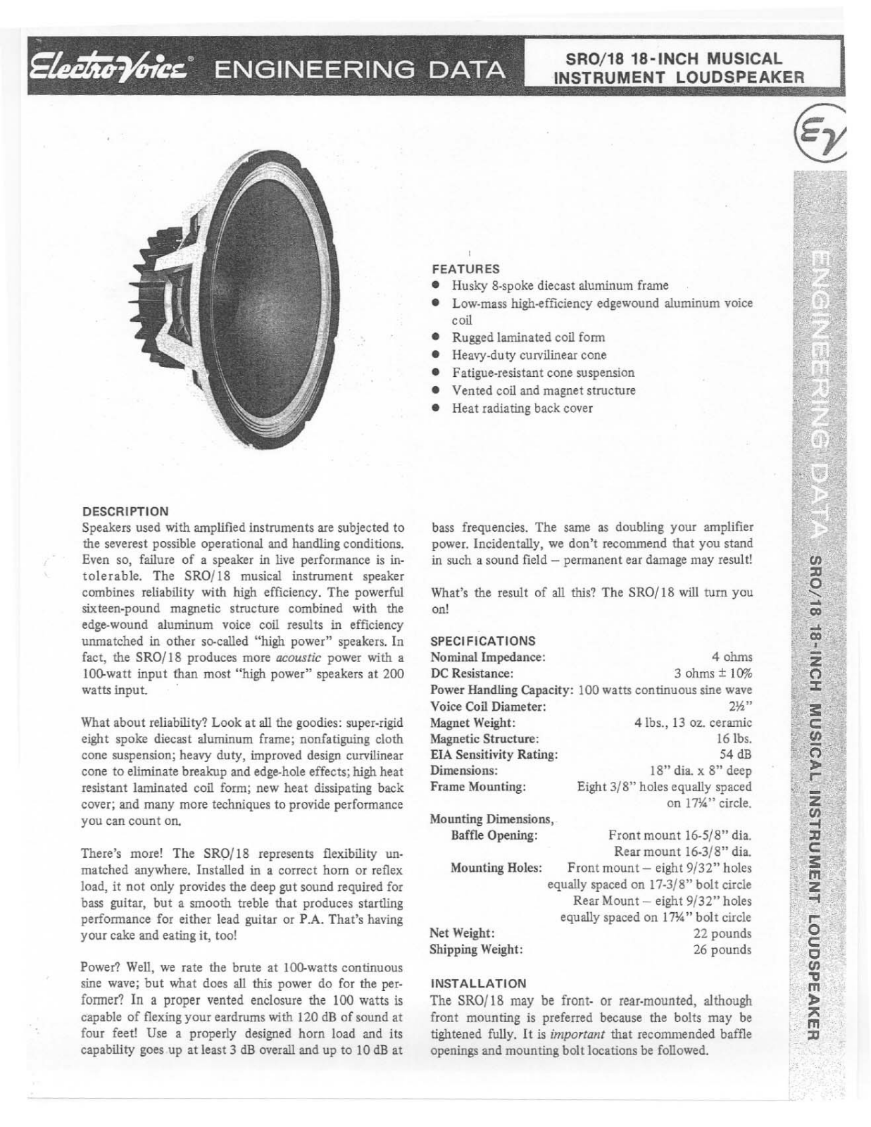 Electro-Voice SRO-18 User Manual