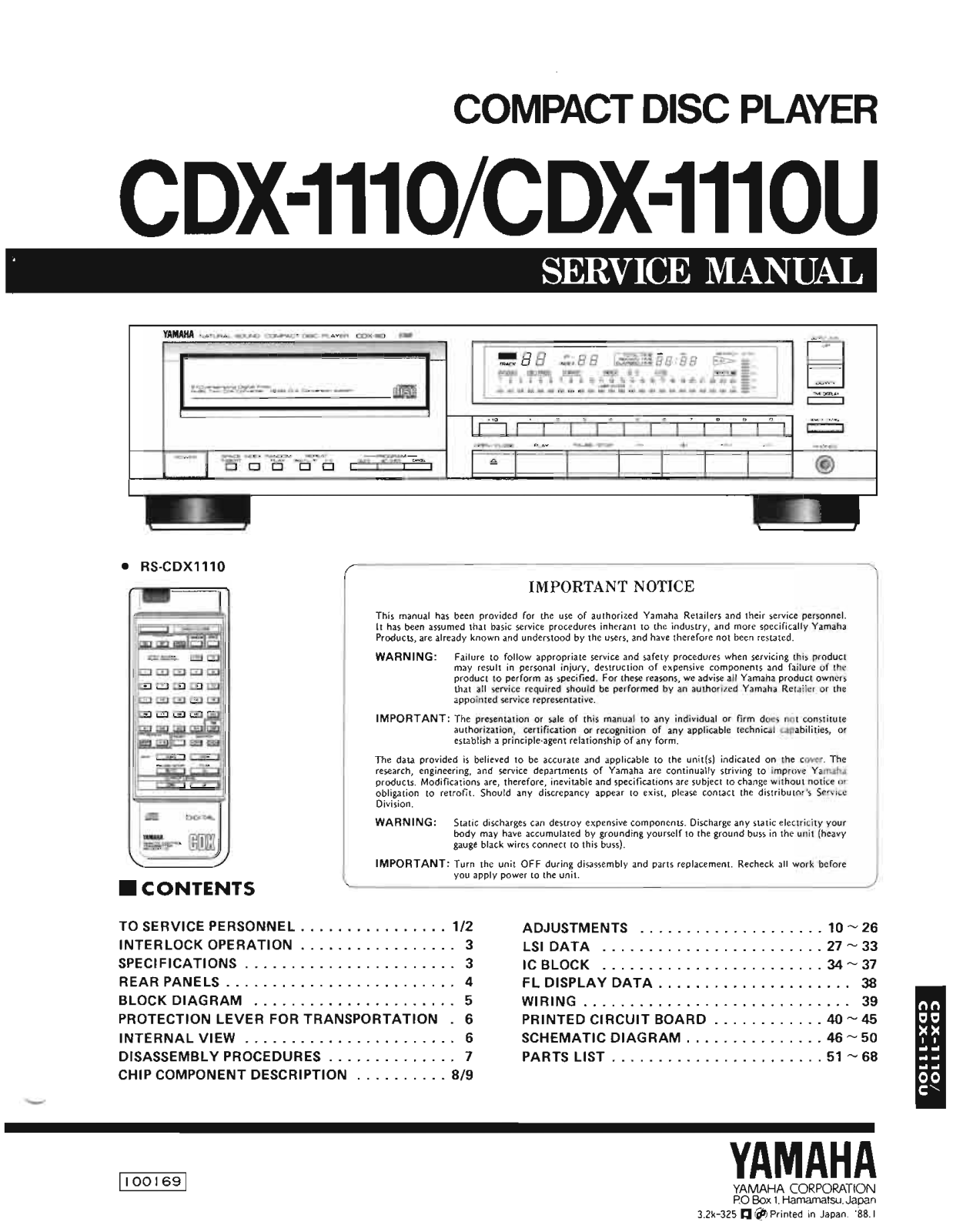 Yamaha CDX-1110-U Service Manual