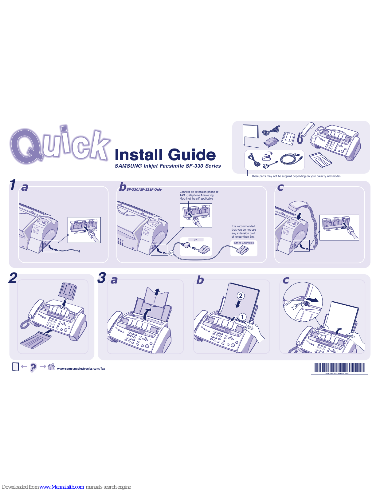 Samsung Inkjet Facsimile SF-331P, SF-330, SF-335T Quick Install Manual