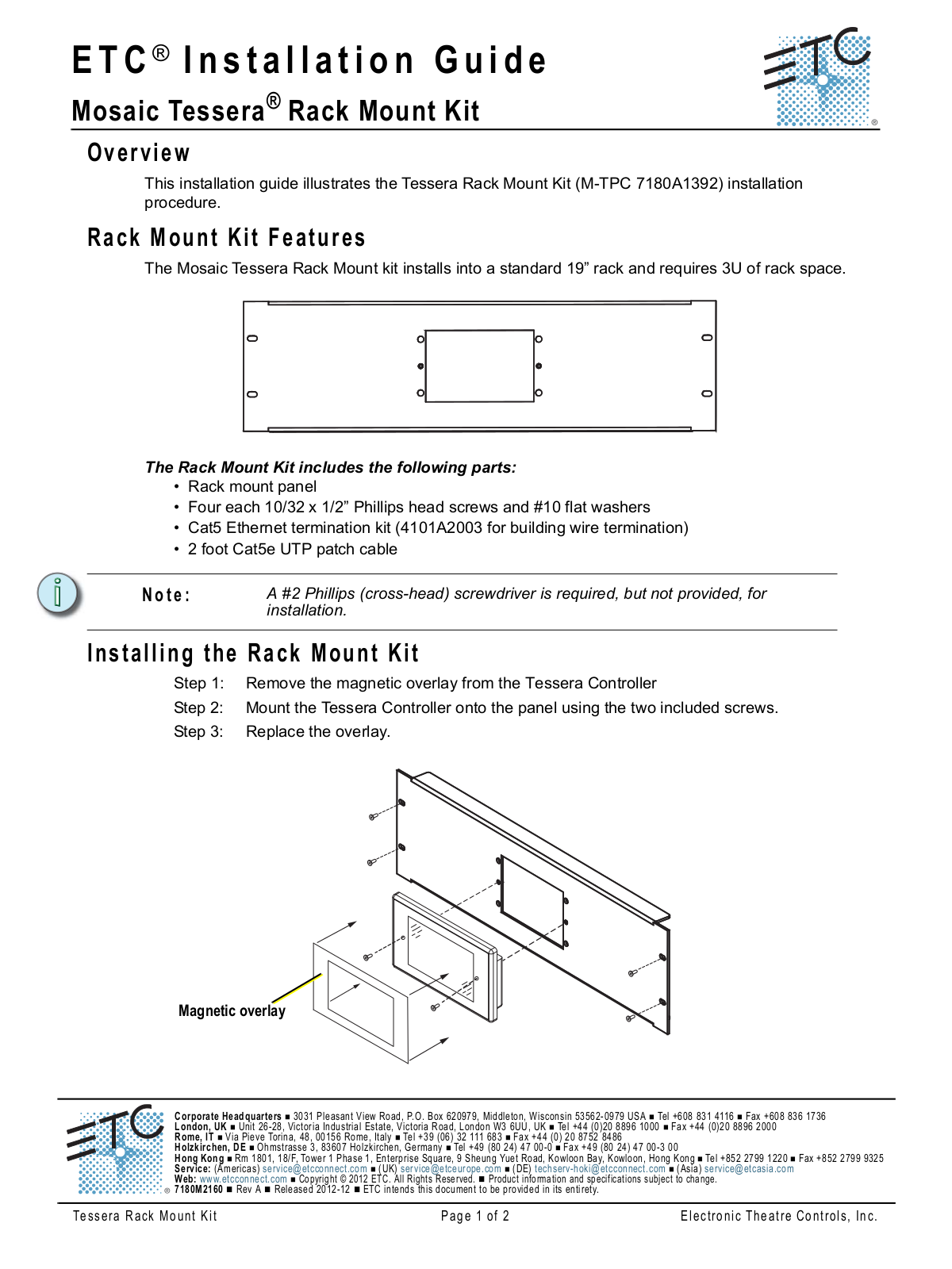 ETC Unison Mosaic Tessera Rack Mount User Manual