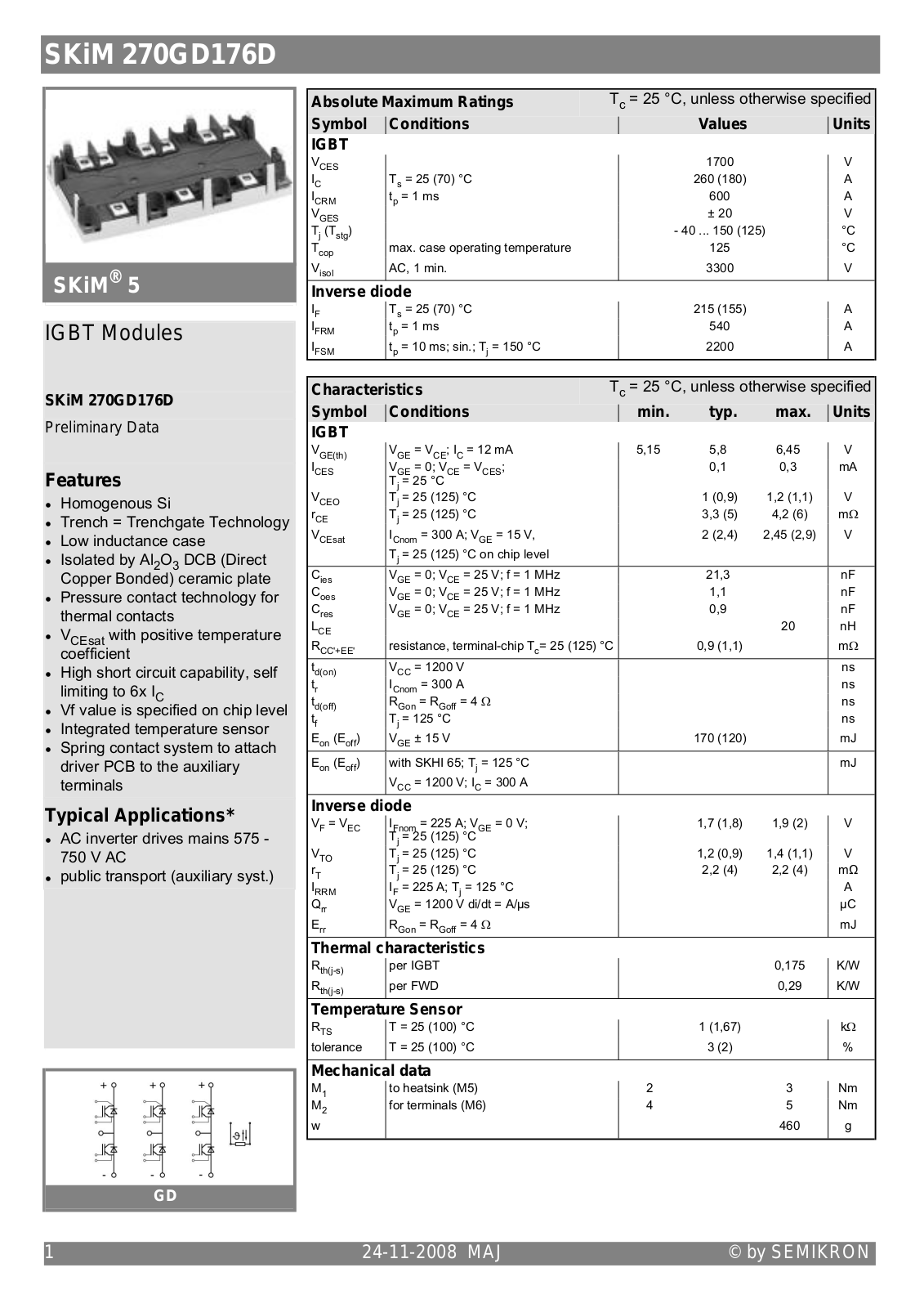 Semikron SKIM270GD176D Data Sheet