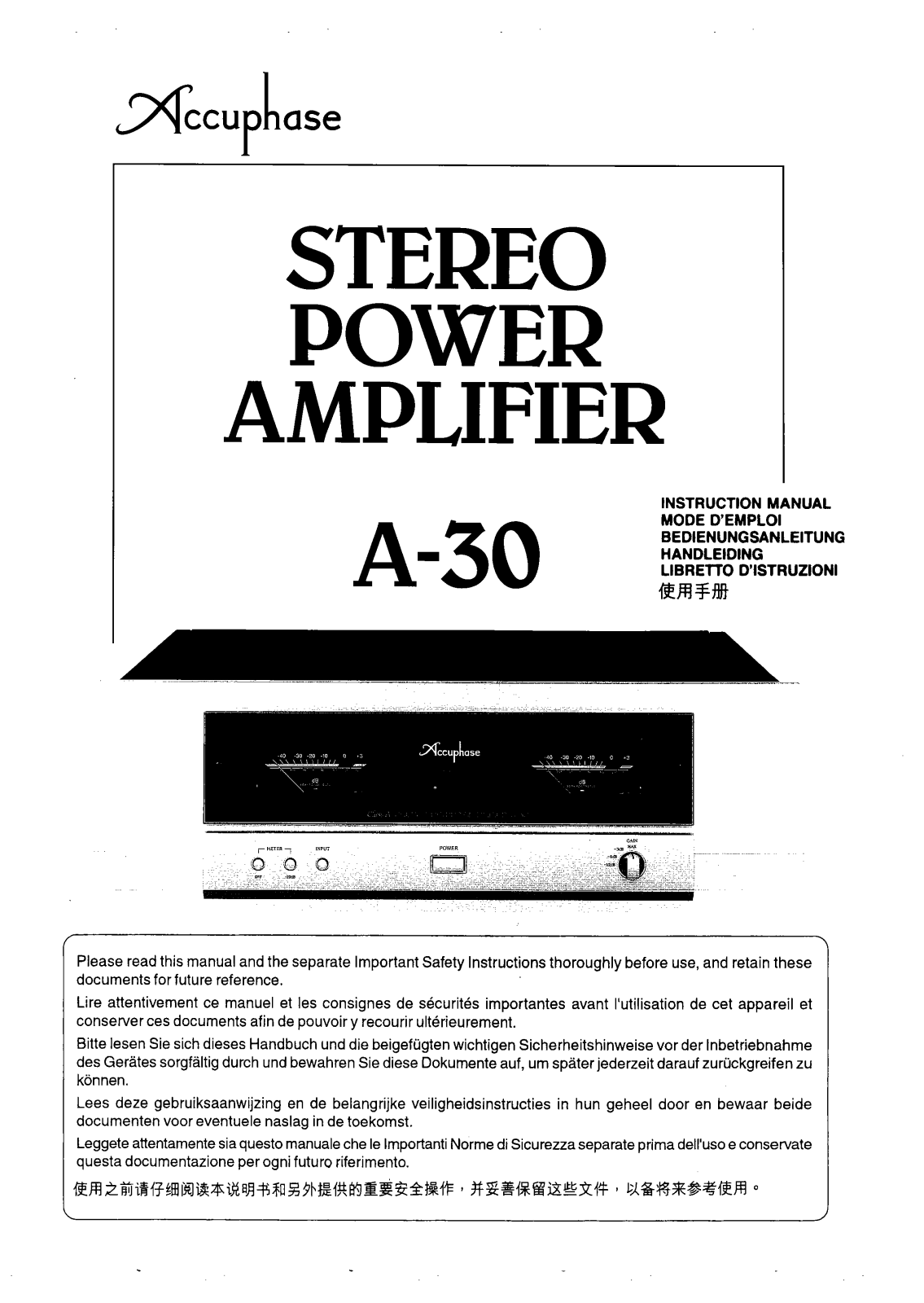 Accuphase A-30 Owners Manual