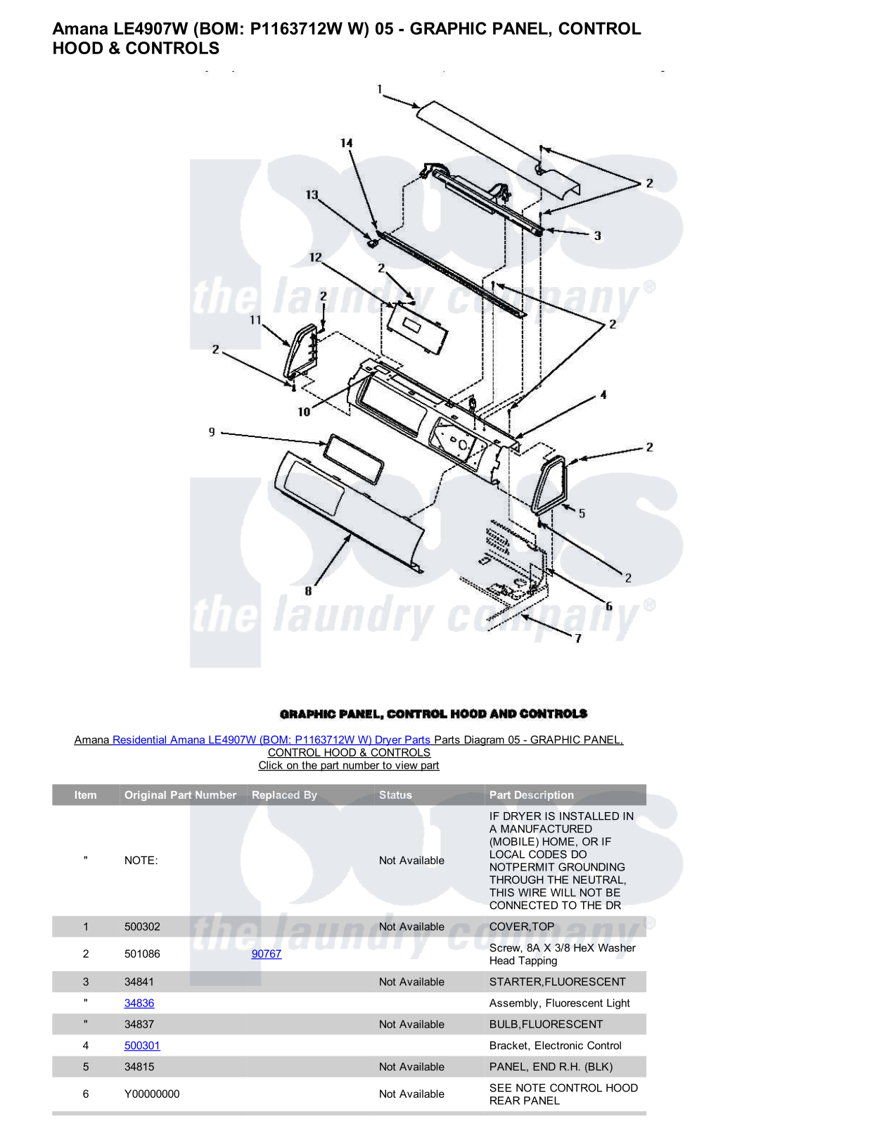 Amana LE4907W Parts Diagram