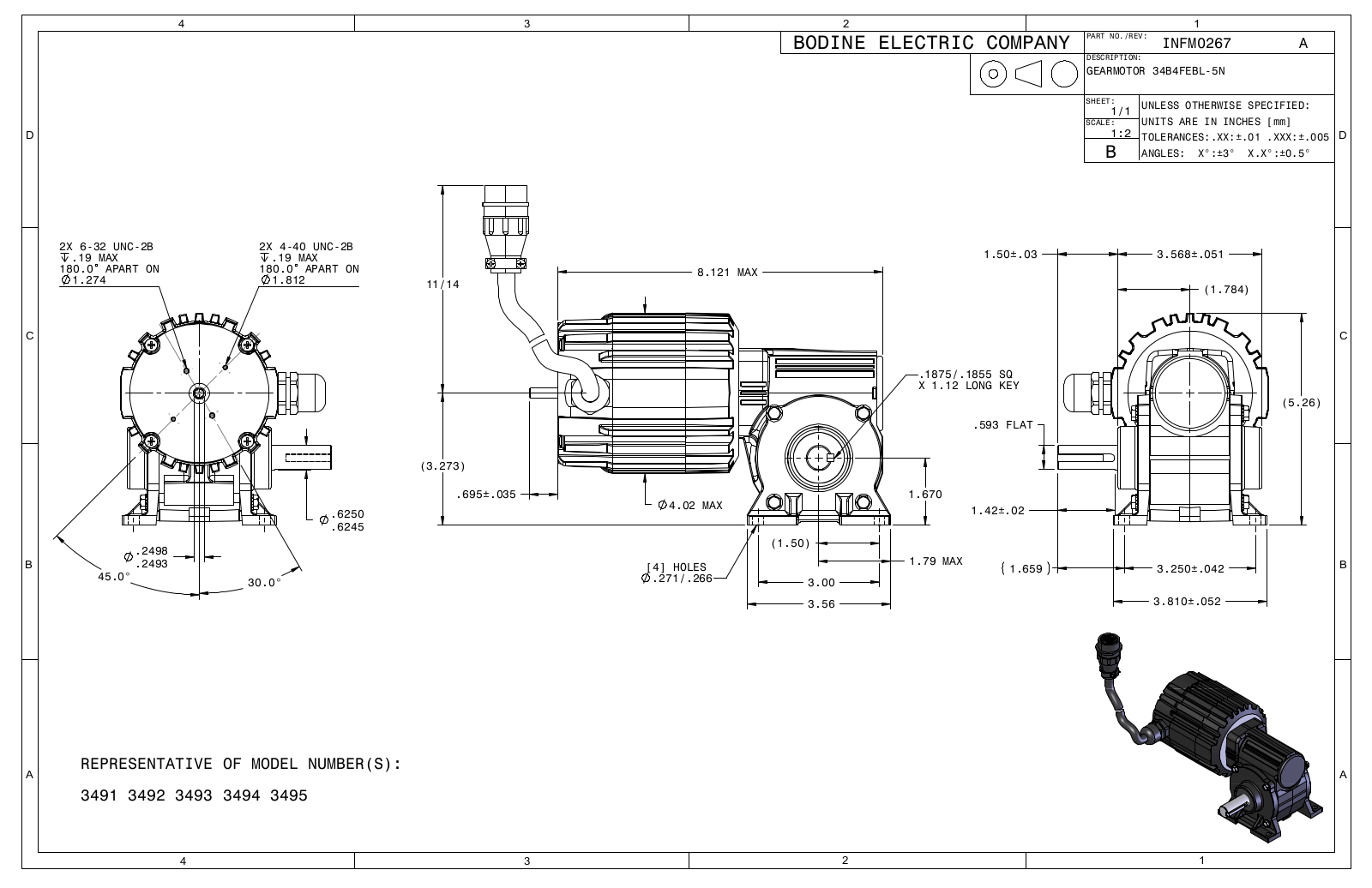 Bodine 3491, 3492, 3493, 3494, 3495 Reference Drawing