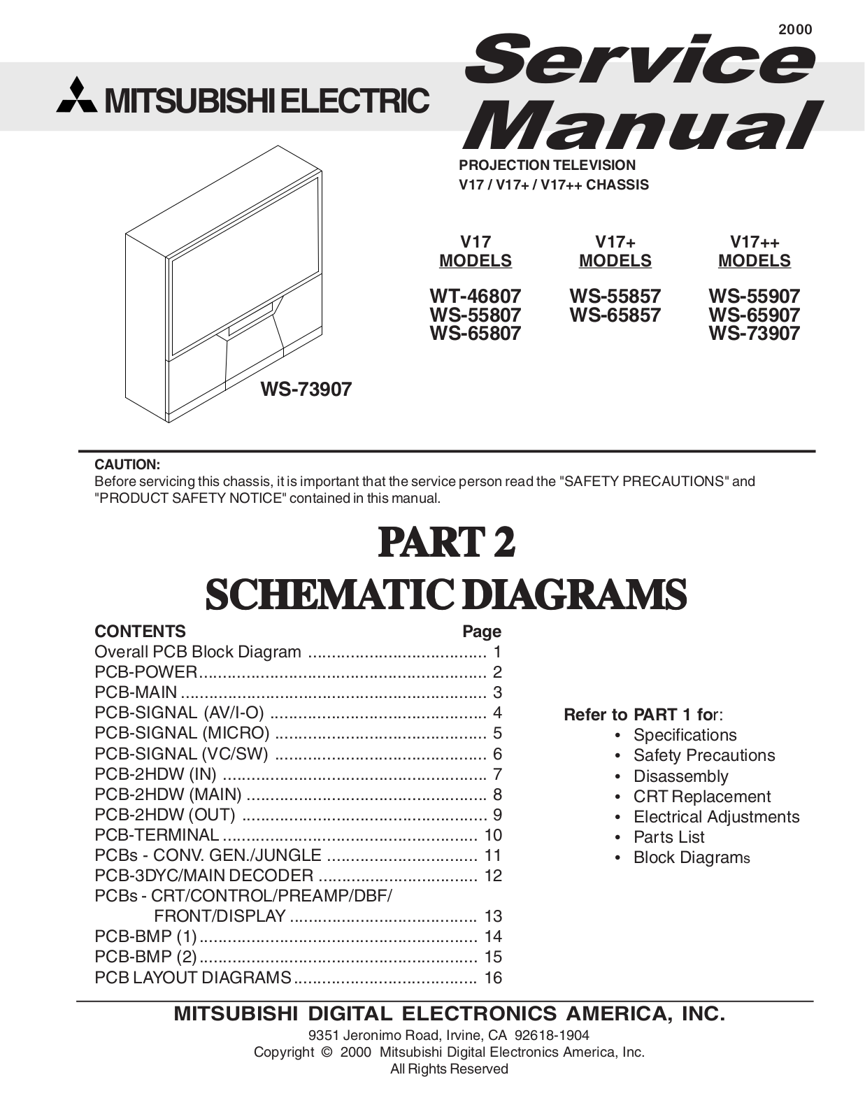 Mitsubishi WS-73907, WS-65807, WS-65907, WS-65857, WS-55807 Service manual