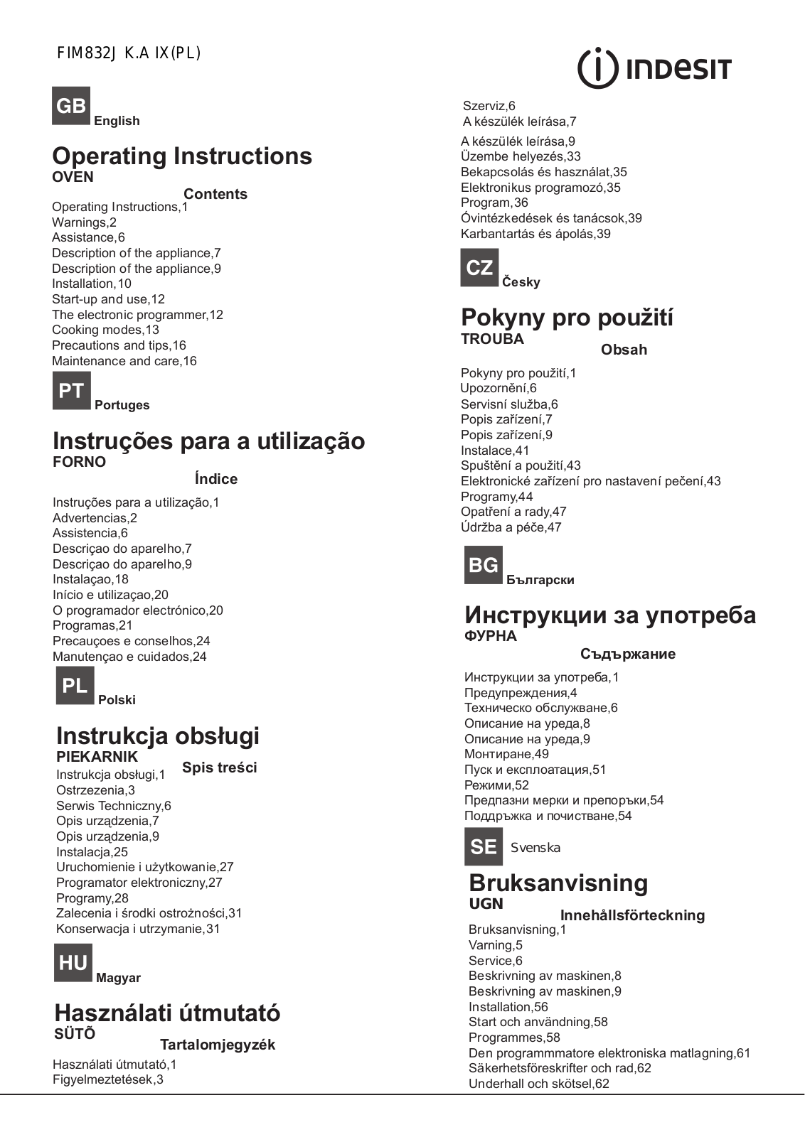 INDESIT FIM 832J K.A IX (PL) User Manual