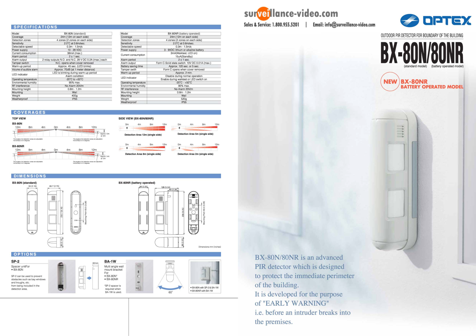 Optex BX-80N, BX-80NR Specsheet