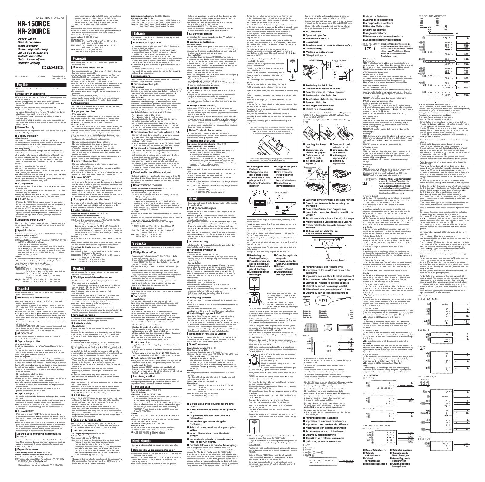 Casio HR-200RCE User guide