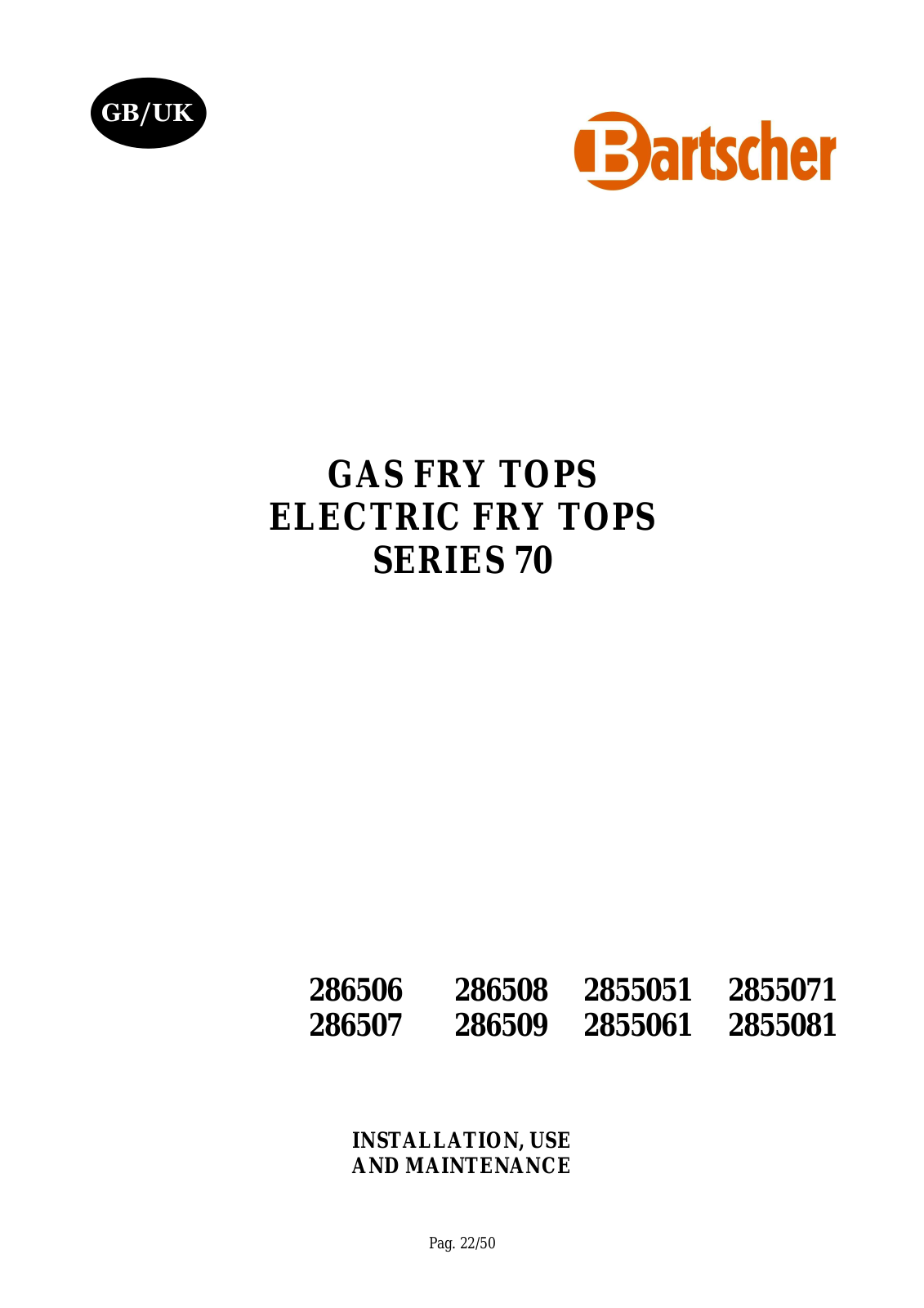 Bartscher 286506, 286508, 2855051, 2855071, 286507 User Manual