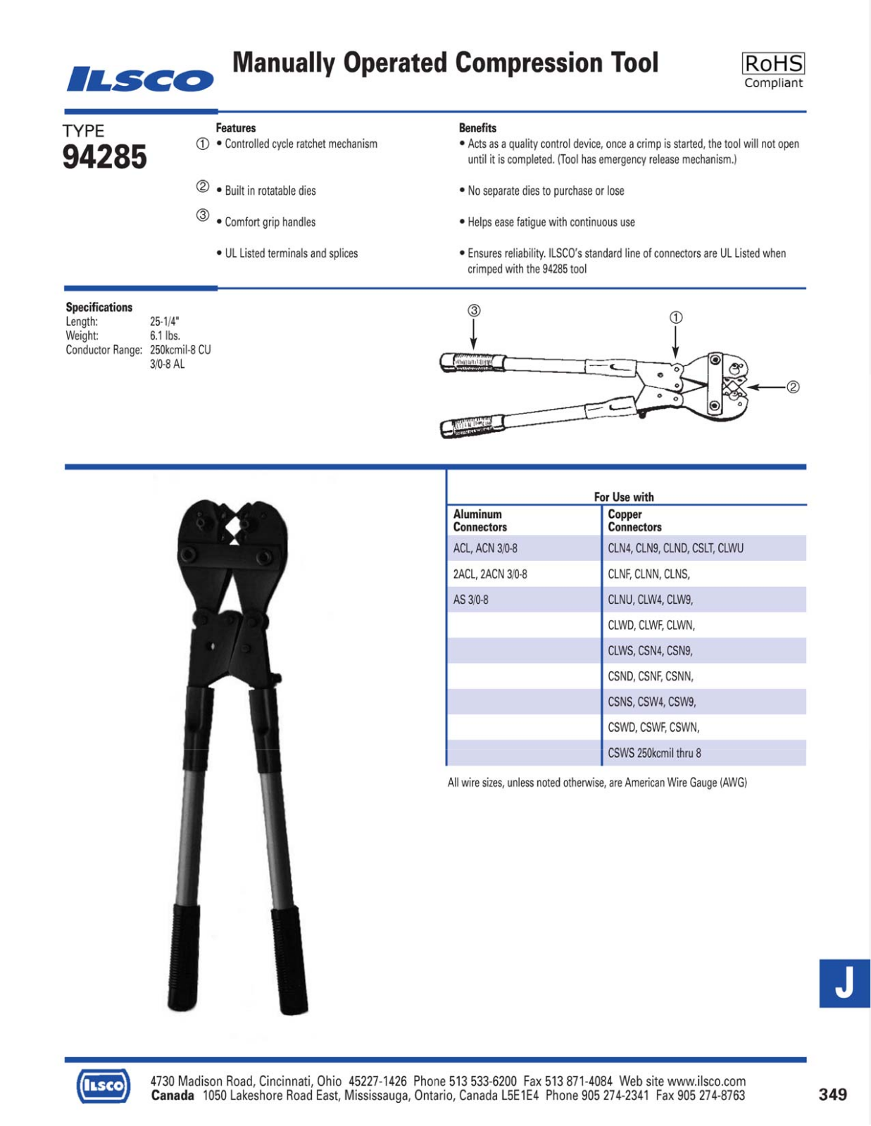 Ilsco Manually Operated Compression Tool Catalog Page