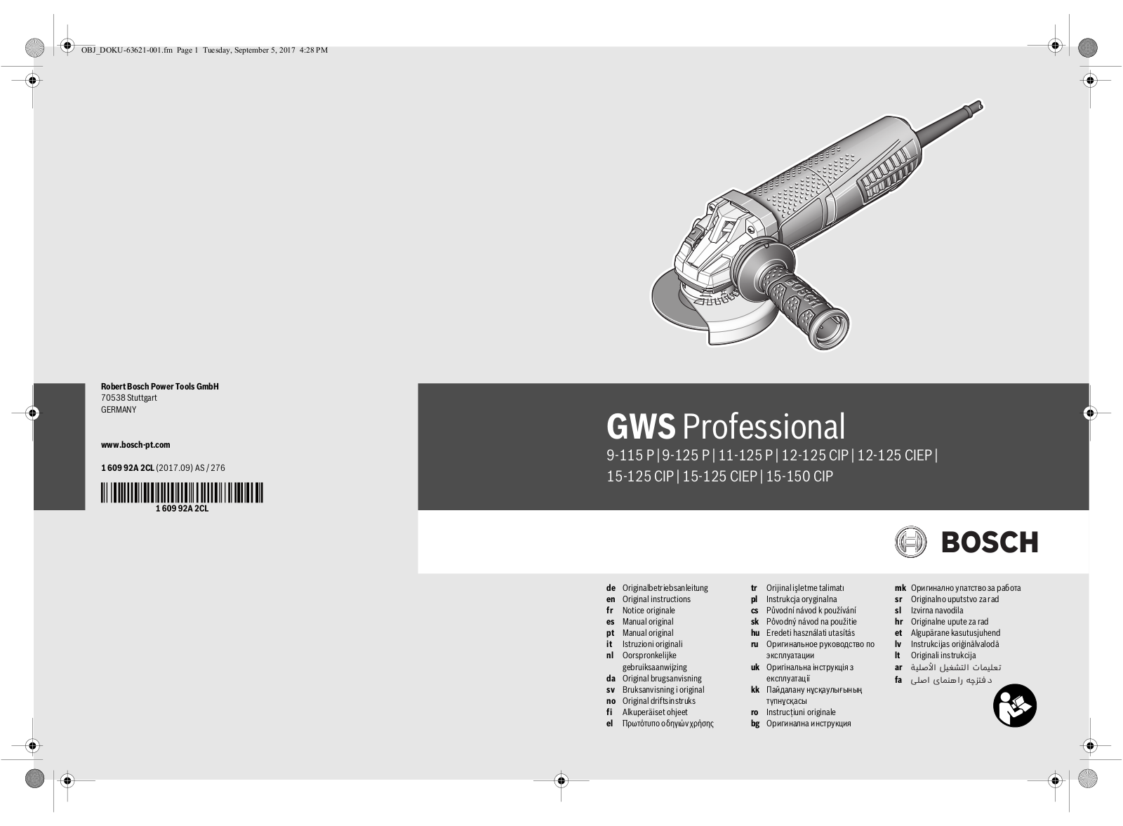 Bosch GWS 12-125 CIP, GWS 12-125 CIEP, GWS 15-125 CIP, GWS 9-125 P, GWS 15-150 CIP User Manual