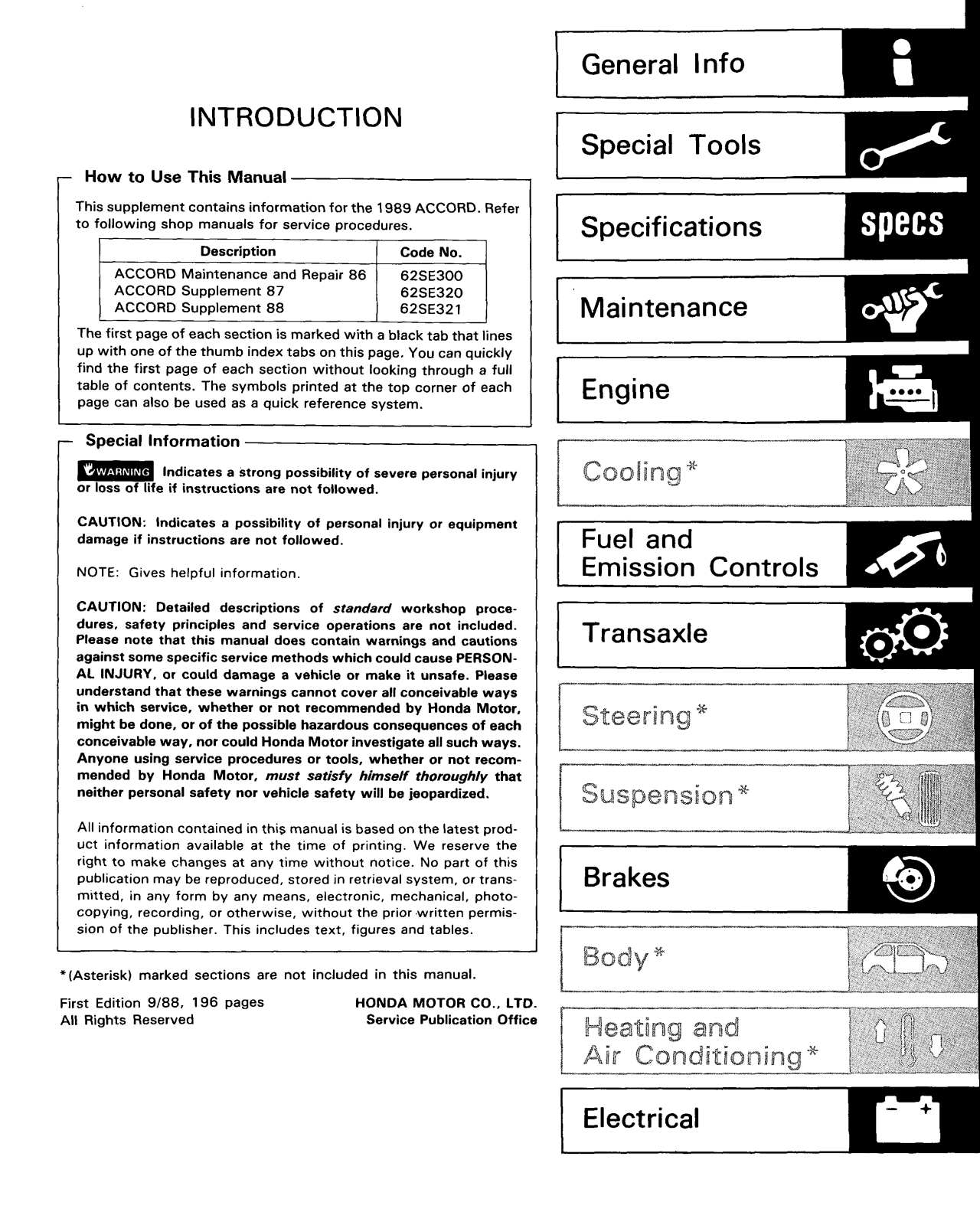 Honda Accord 1989 User Manual