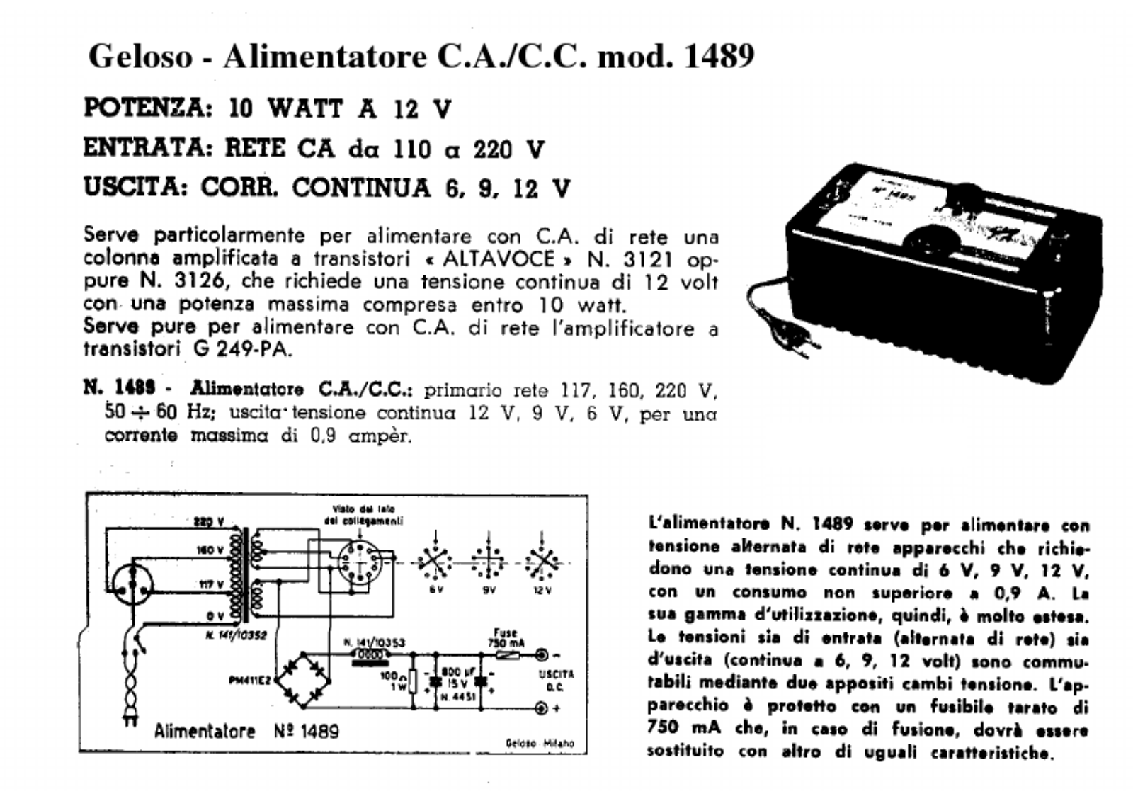 Geloso 1489 Specification