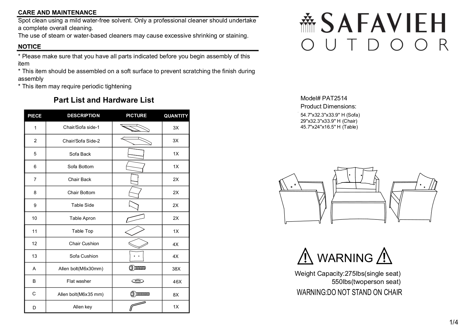 Safavieh PAT2514A Assembly Guide