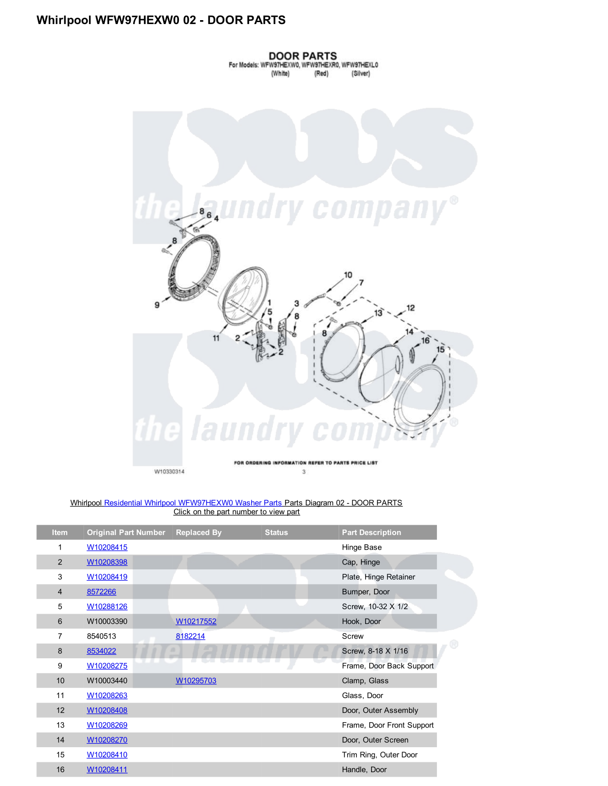 Whirlpool WFW97HEXW0 Parts Diagram