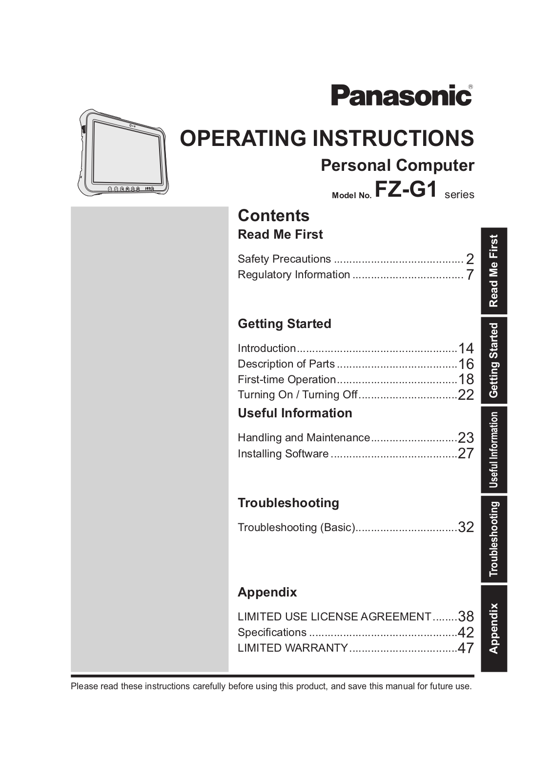 Panasonic 9TGWW13A Operating Manual