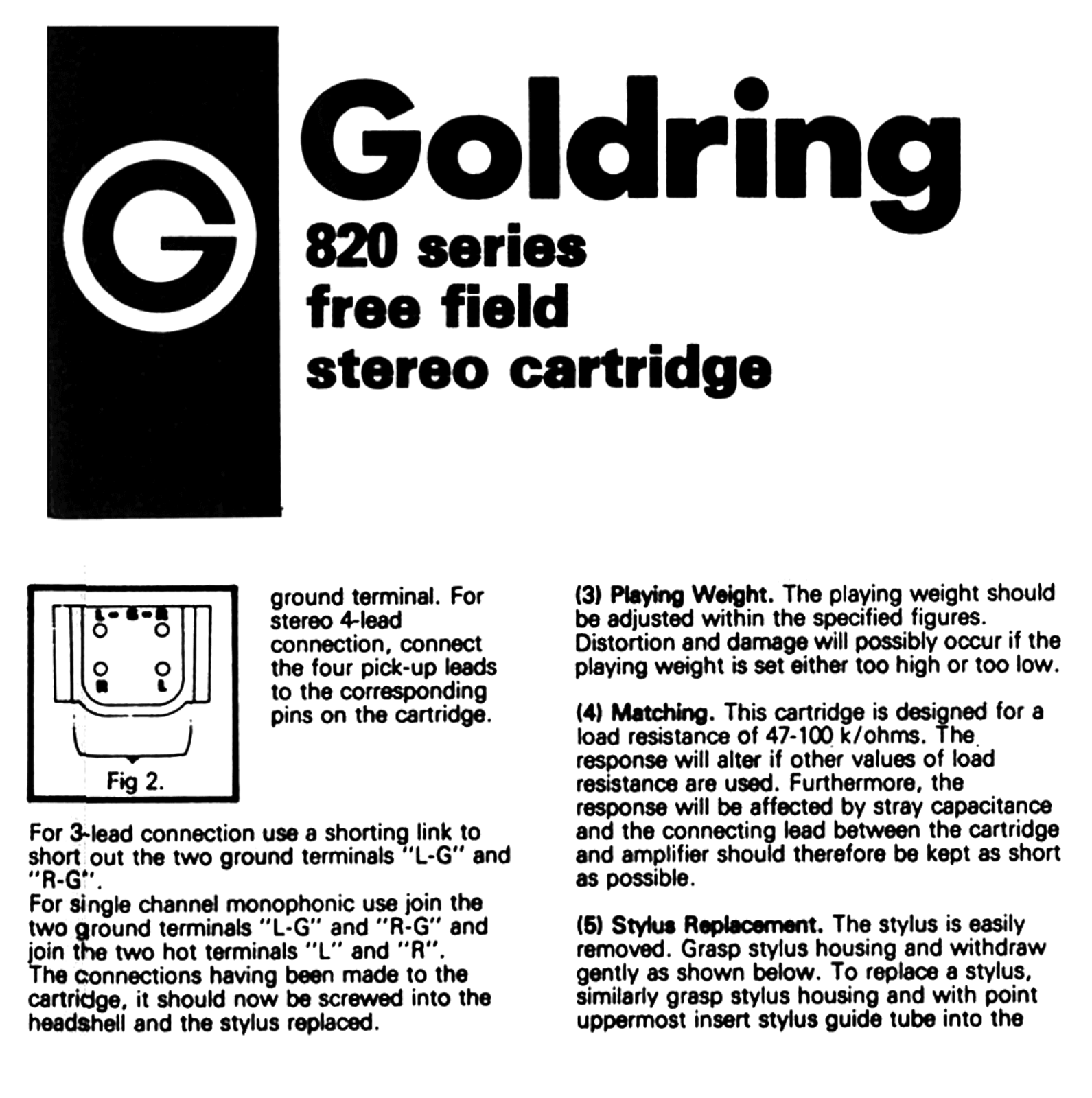 Goldring G-820-E Owners manual