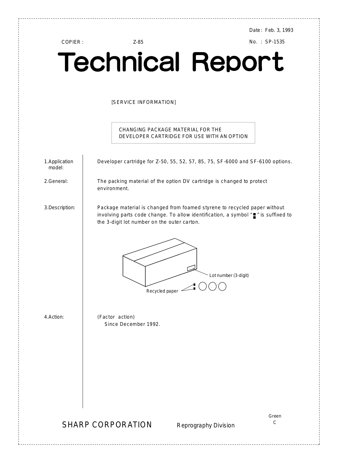 SHARP SP1535 Technical Report