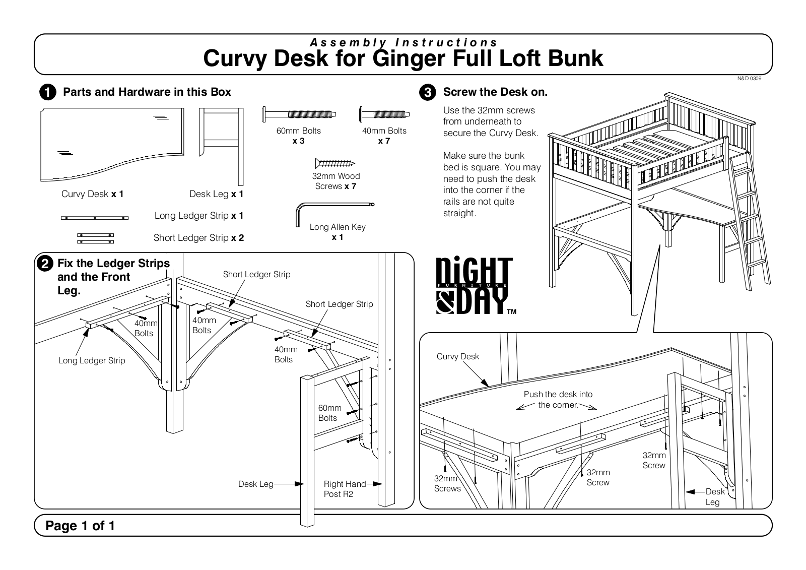 Night & Day Straight Desk for Twin Full Loft Bunk Assembly Instruction